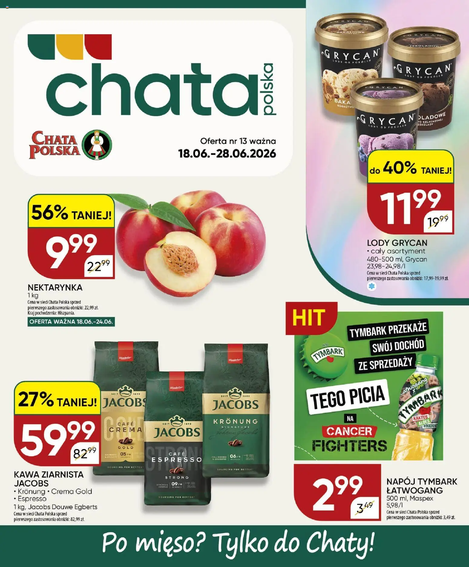 Chata Polska gazetka od 18.06.2026 | Strona: 1 | Produkty: Nektarynka, Mięso, Kawa, Lody
