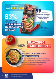 Pogląd oferty "HoWe Kiełbaski norymberskie, Kiełbaski posiadają znak “Chronione Oznaczenie Geograficzne", zawartość 95% mięsa wieprzowego oraz aromatycznych przypraw. Opak. 250/300 g" - ważna od 04.11.2024 | Strona: 22 | Produkty: Kiełbaski