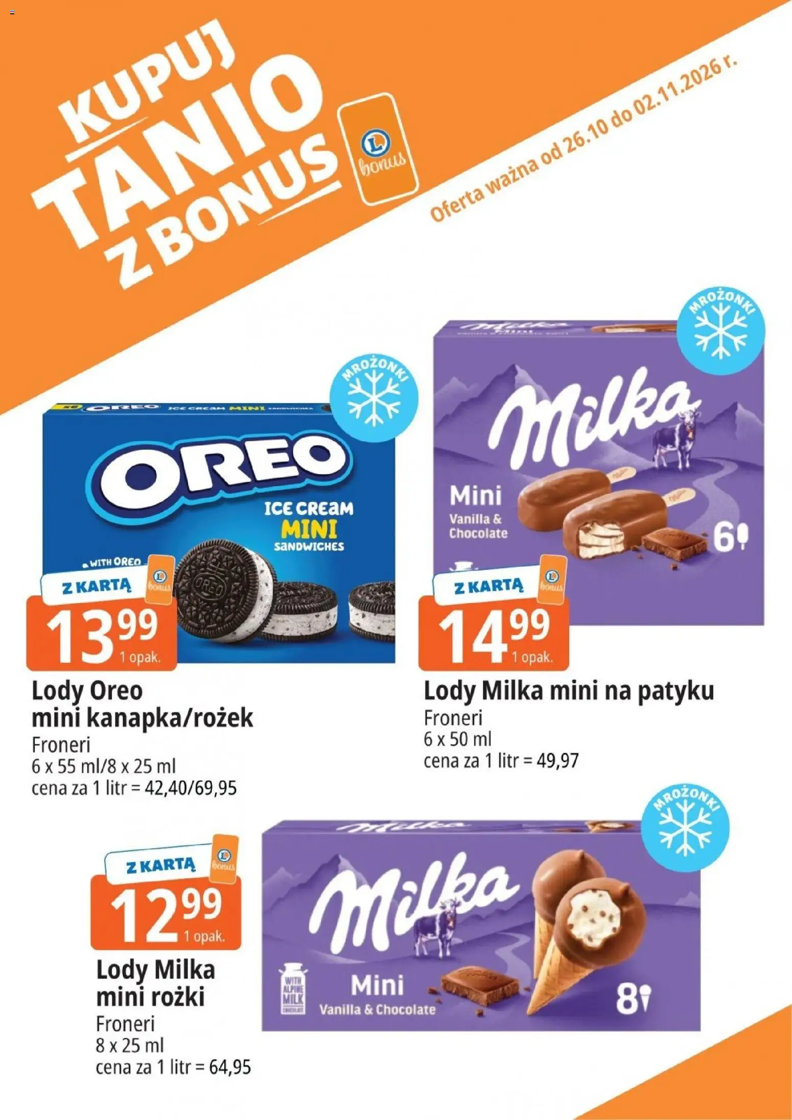 E.Leclerc gazetka - Kupuj Tanio Z Bonus od 26.10.2026 | Strona: 11 | Produkty: Karta, Oreo, Lody Oreo, Lody