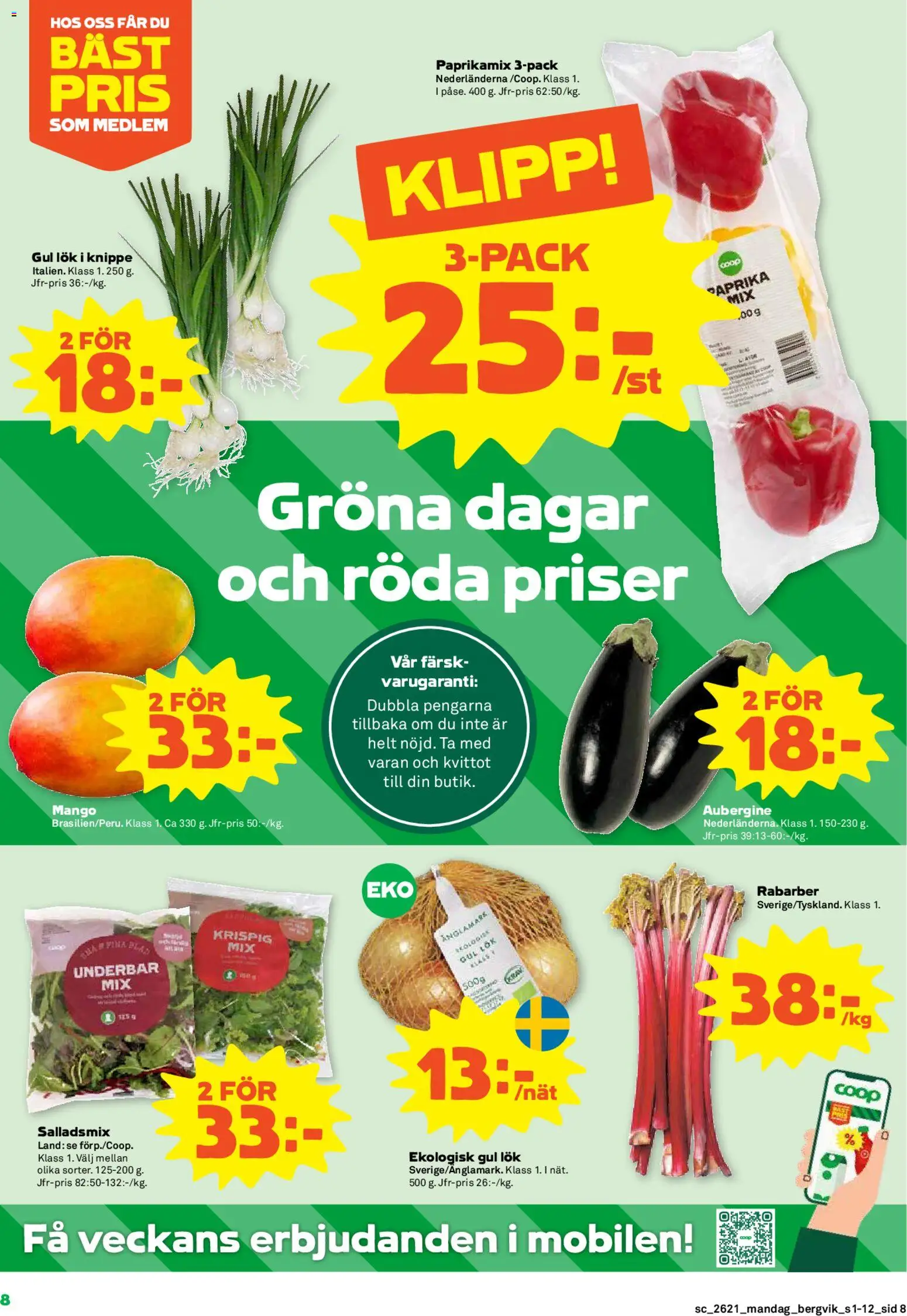 Stora Coop reklamblad aktuell från 18.05.2026 | Sida: 8 | Produkter: Gul lök, Mango, Aubergine