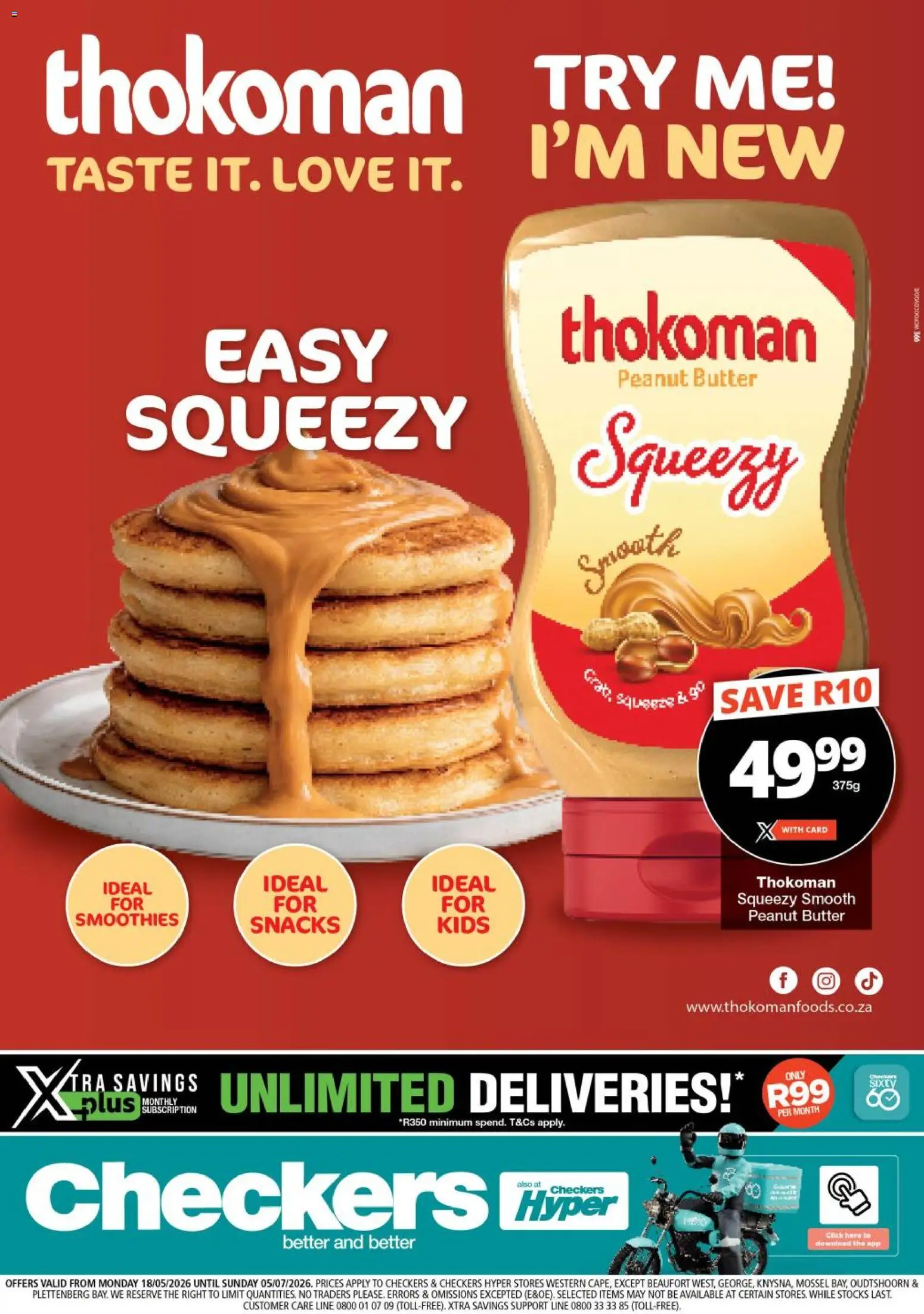 New Checkers catalogue – valid from 18.05.2026 | Page: 1 | Products: Butter, Snacks, Peanut butter