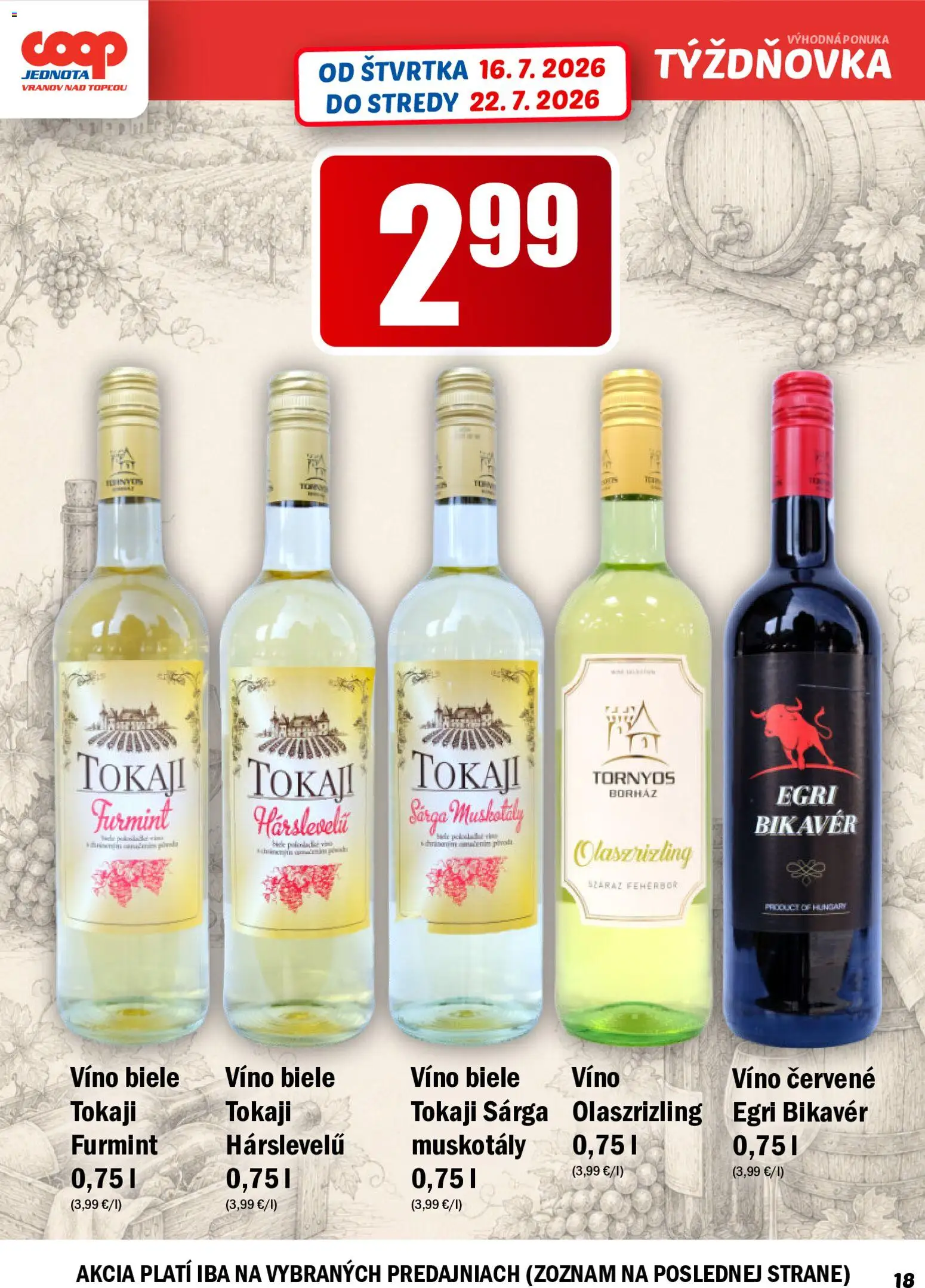 Nové COOP Jednota akcie – leták je platný od 16.07.2026 | Strana: 18 | Produkty: Biele víno, Víno