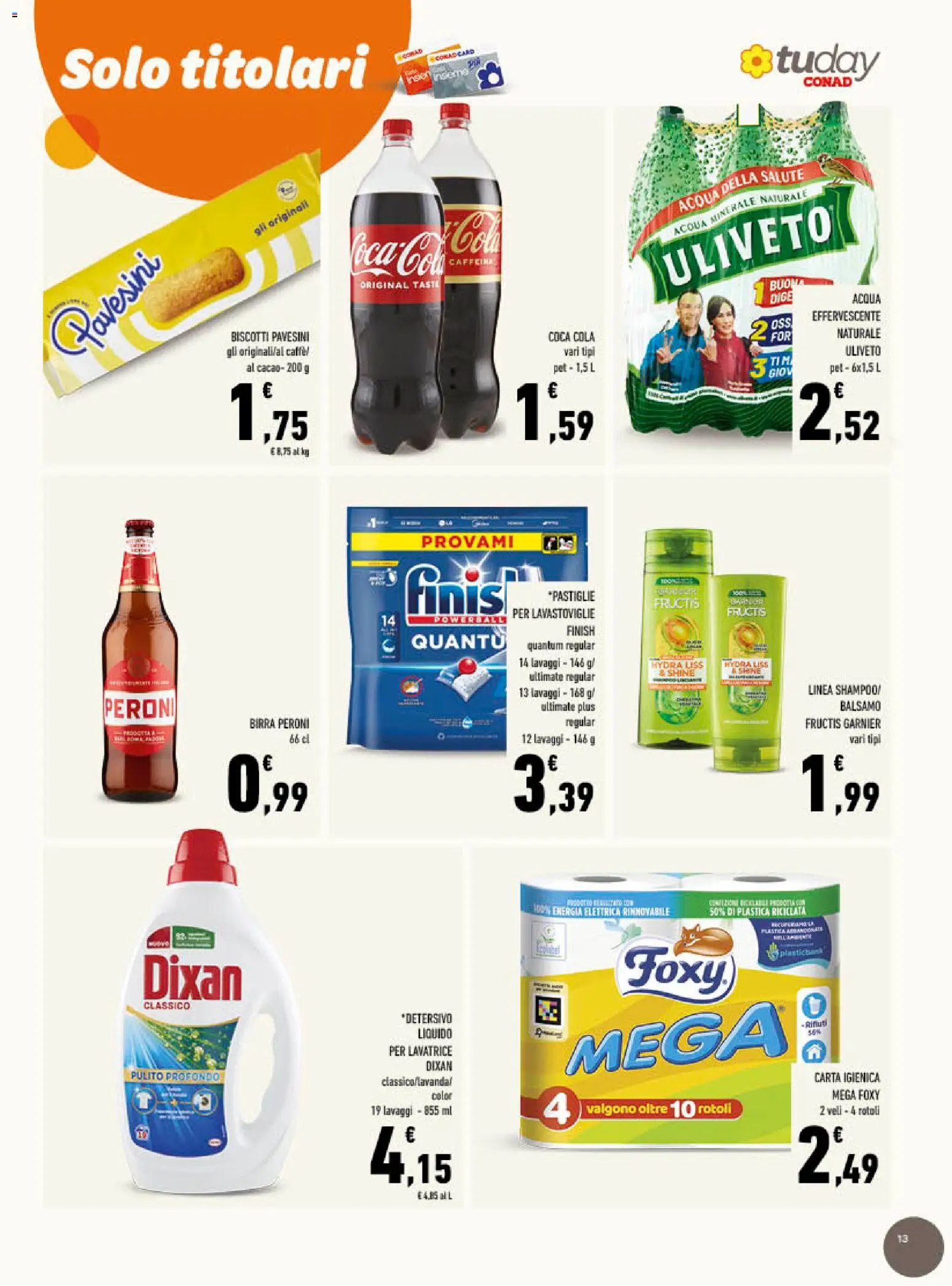 Volantino Conad del 03.06.2026 | Pagina: 13 | Prodotti: Shampoo, Balsamo, Cacao, Acqua minerale