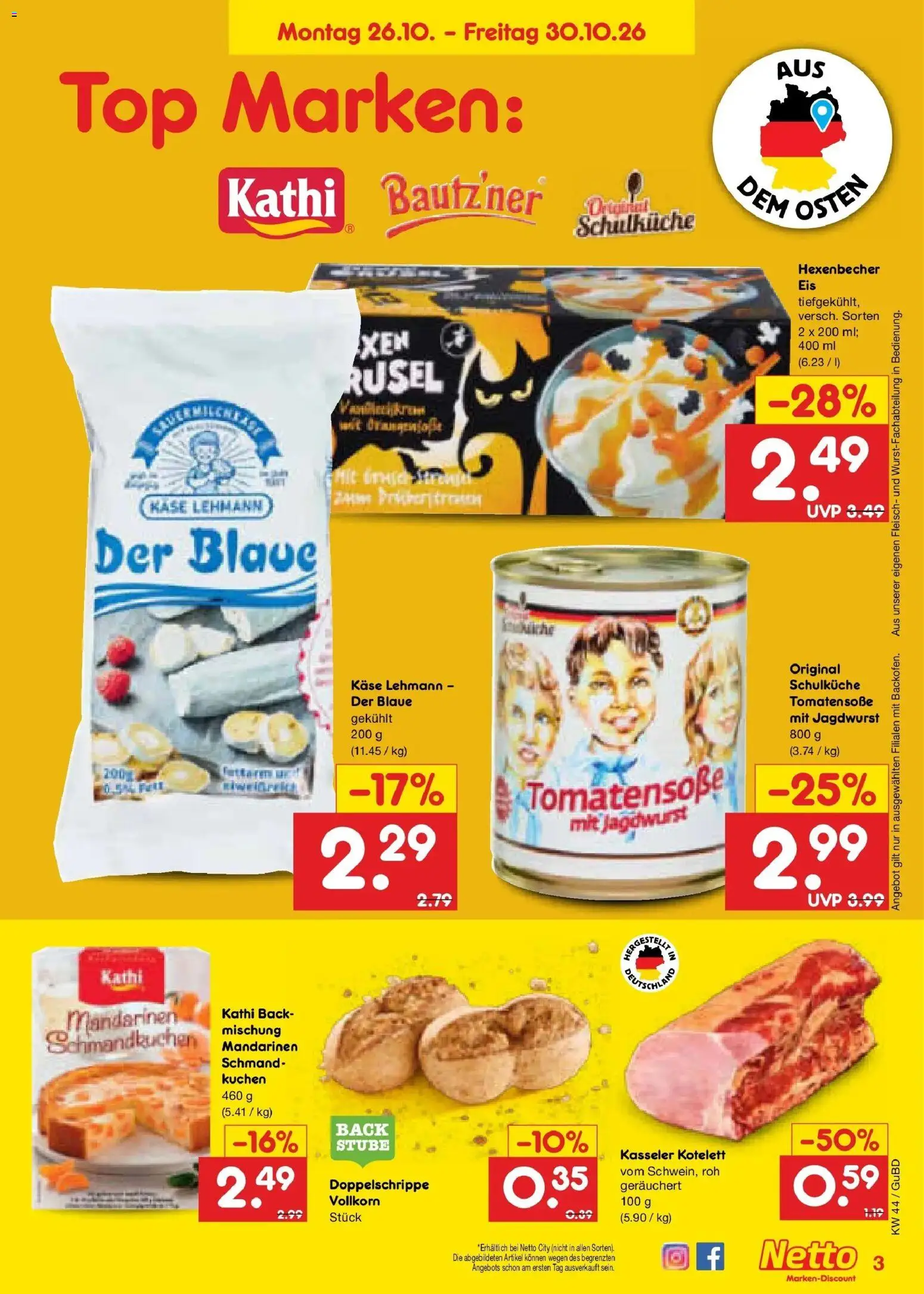 Netto Marken-Discount Prospekt Augustusburg – gültig ab 26.10.2026 | Seite: 3 | Produkte: Top, Mandarinen, Kuchen, Fleisch