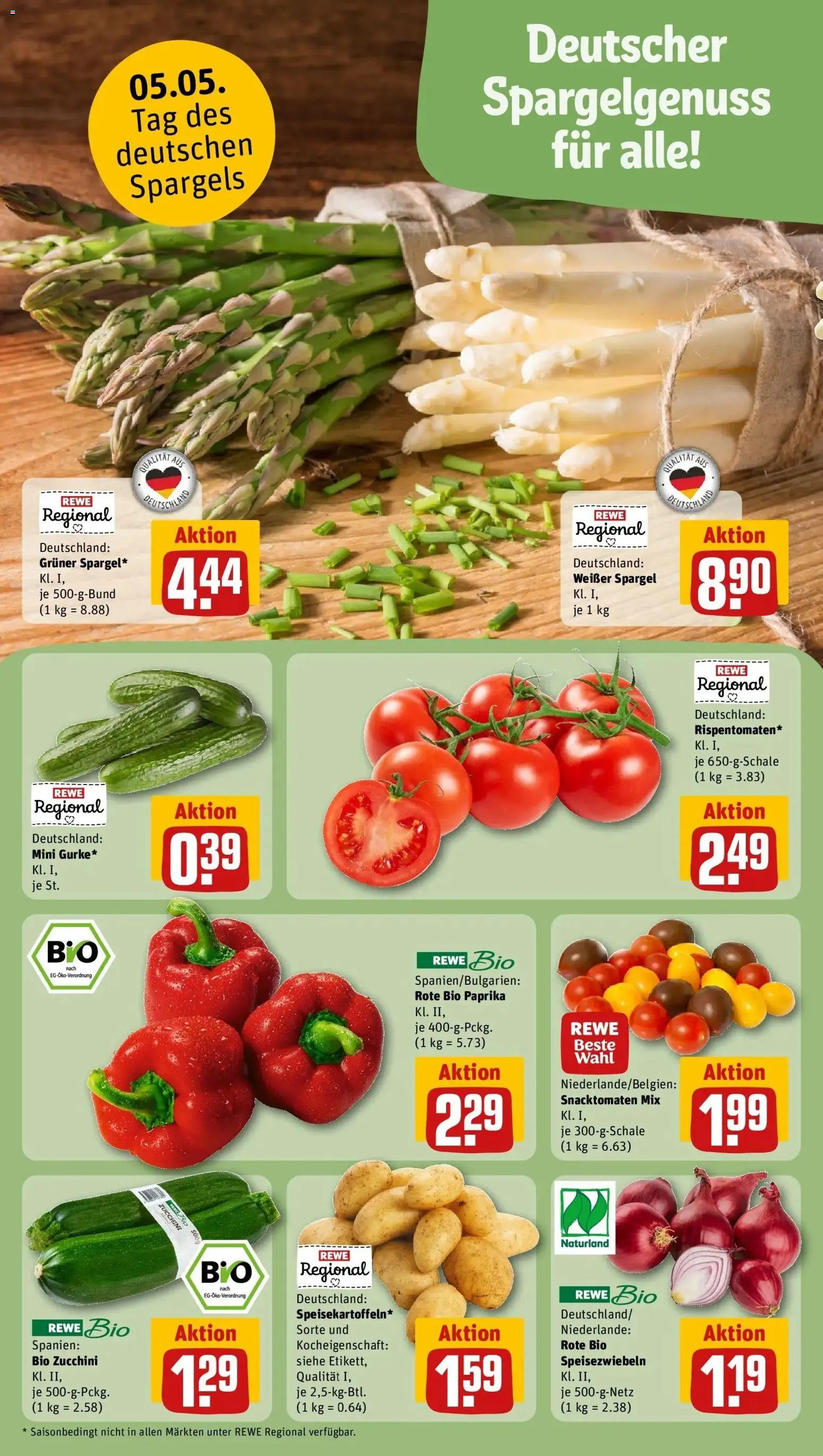 REWE Prospekt ab 04.05.2026 zum Blättern » Angebote | Seite: 7 | Produkte: Spargel, Paprika, Zucchini