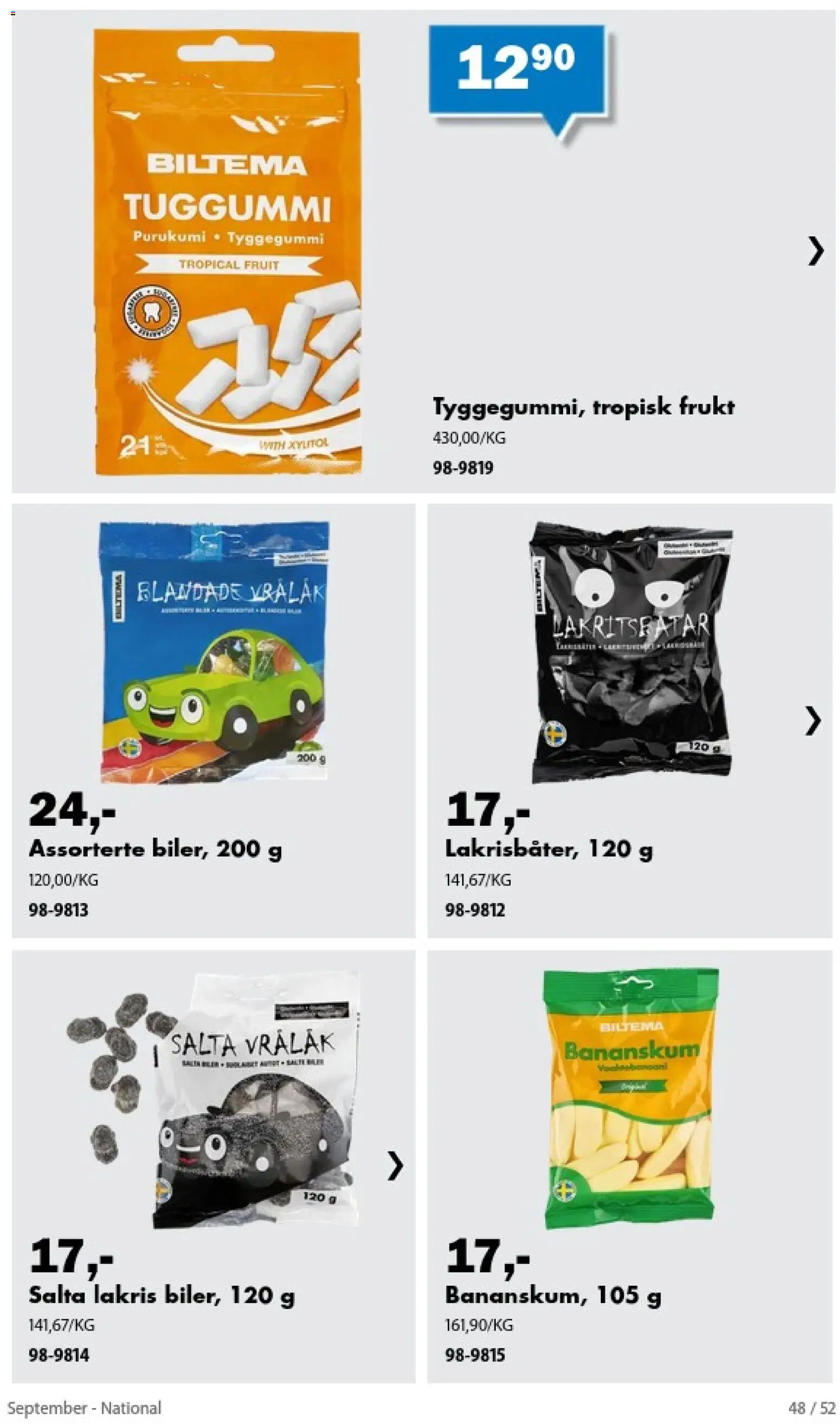 {H1} | Side: 48 | Produkter: Frukt, Tyggegummi, Lakris