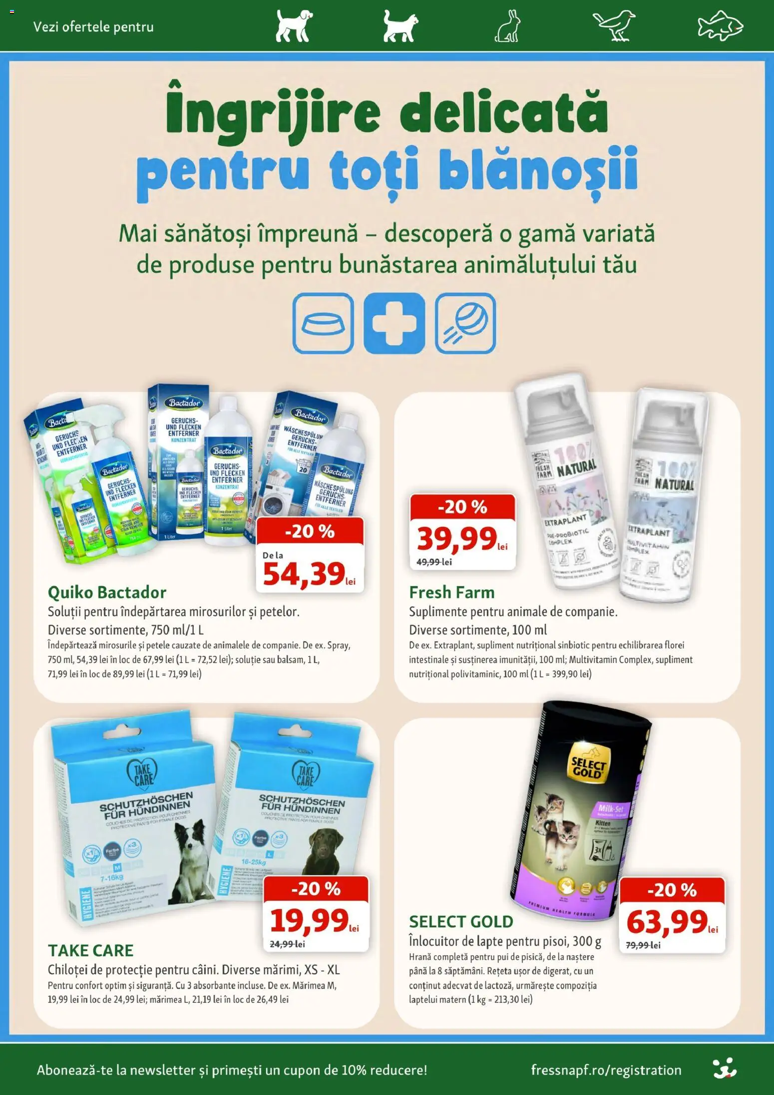Noul catalog Fressnapf – valabil de la 08.10.2026 | Pagină: 8 | Produse: Pui, Lapte, Absorbante, Hygiene