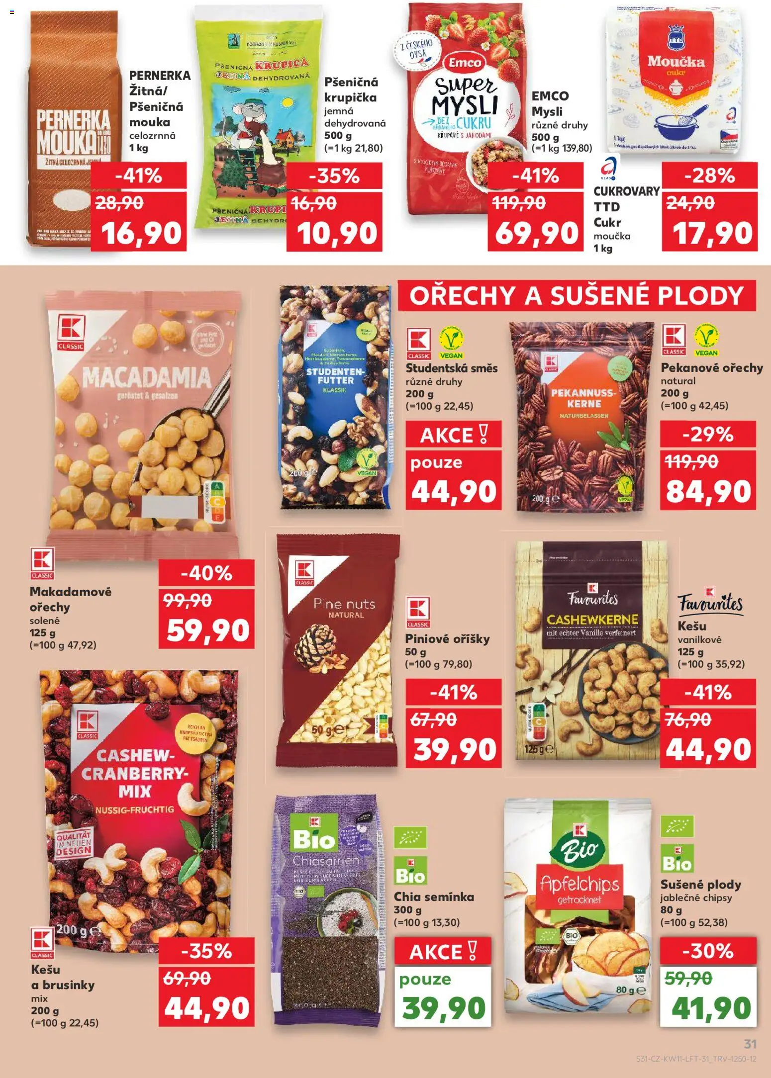 Kaufland leták od 11.03.2026 | Strana: 31 | Produkty: Vegan, Makadamové ořechy, Mysli, Cukr moučka