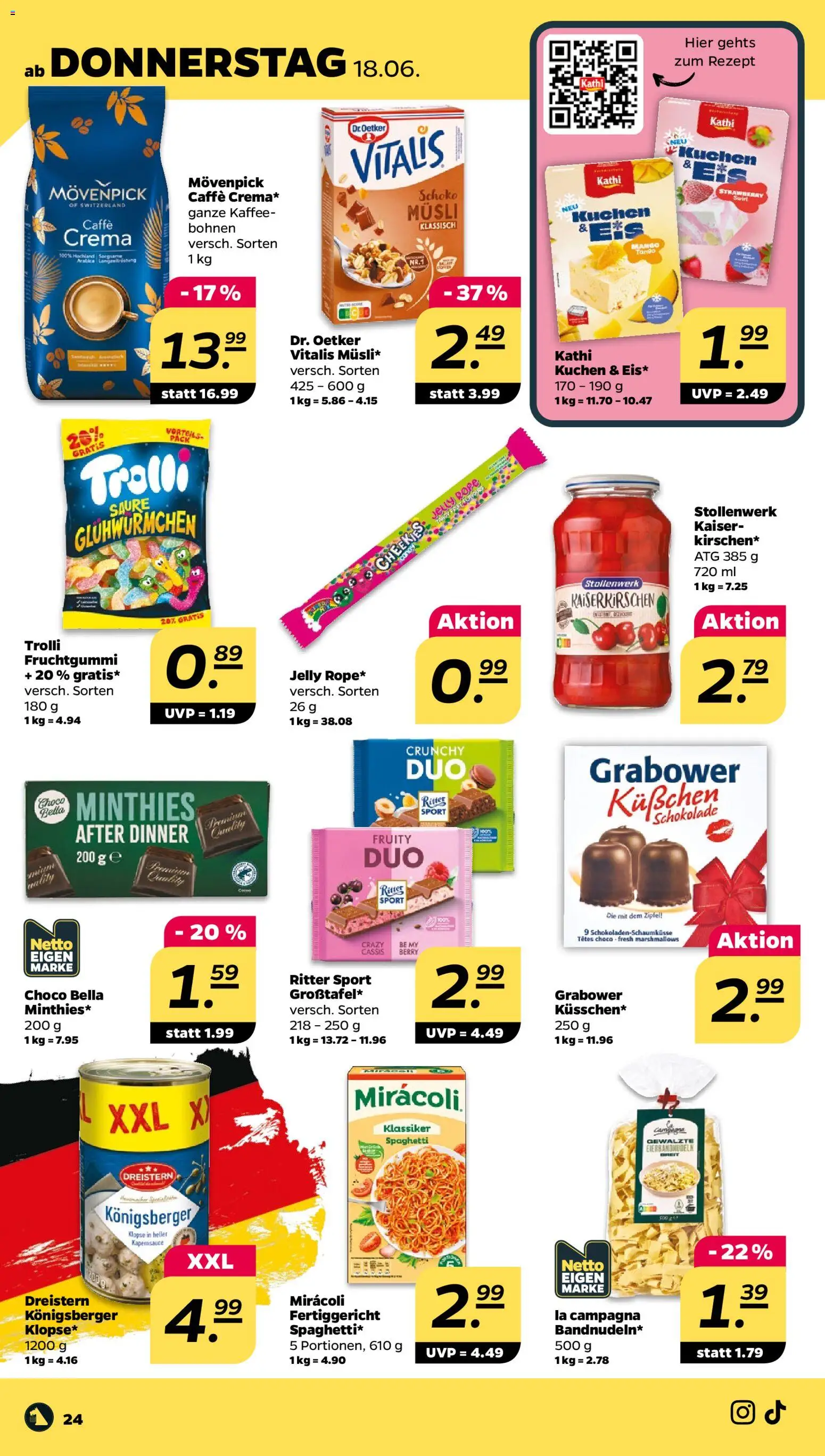 Netto Prospekt – gültig ab 15.06.2026 | Seite: 28 | Produkte: Musli, Kaffee, Ritter sport, Kuchen