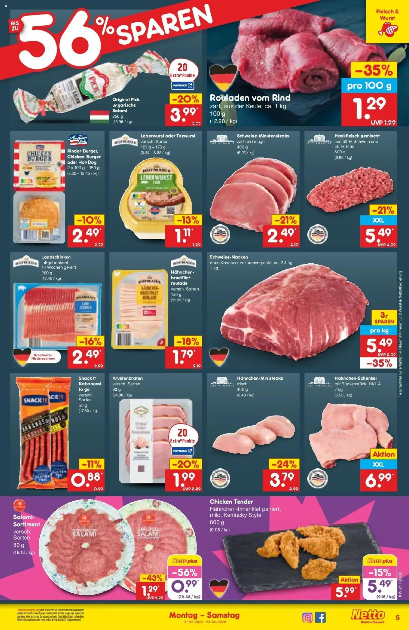 Netto Marken-Discount Prospekt Bremen-Lesum	 – gültig ab 18.05.2026 | Seite: 5 | Produkte: Hahnchen, Schweinenacken, Krustenbraten, Wurst