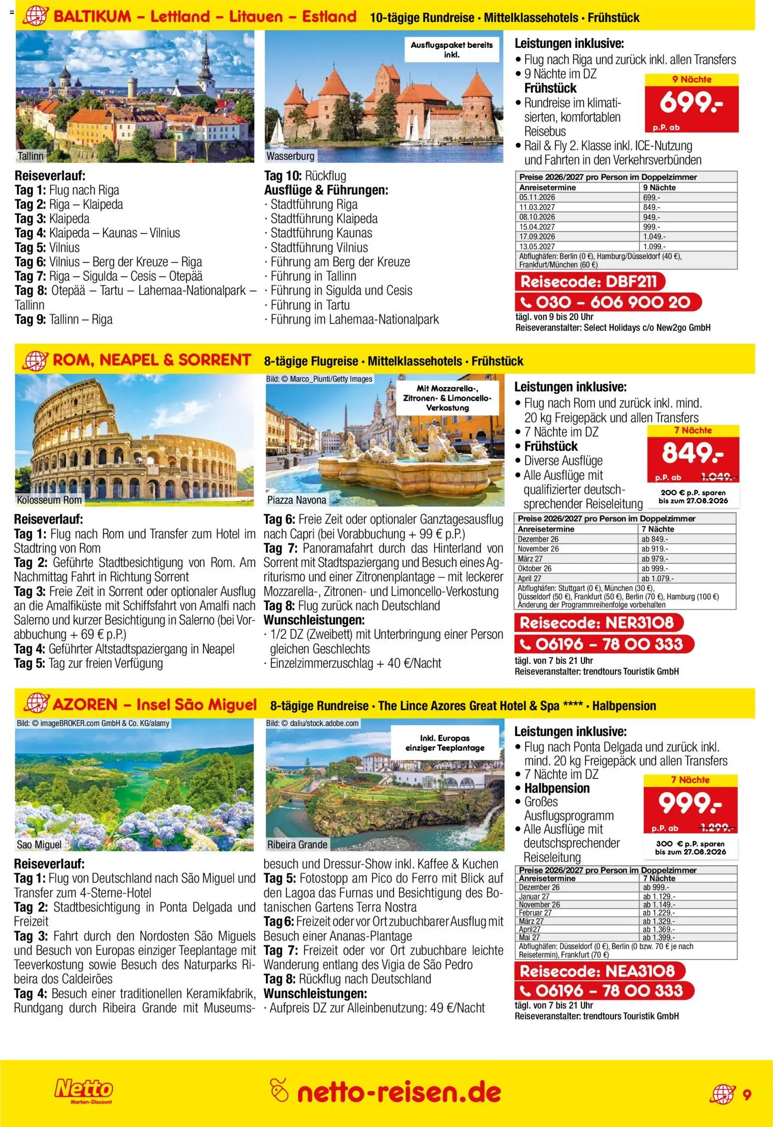 Netto Reisen Prospekt – gültig ab 30.07.2026 | Seite: 9 | Produkte: Kaffee, Mozzarella, Limoncello, Uhr