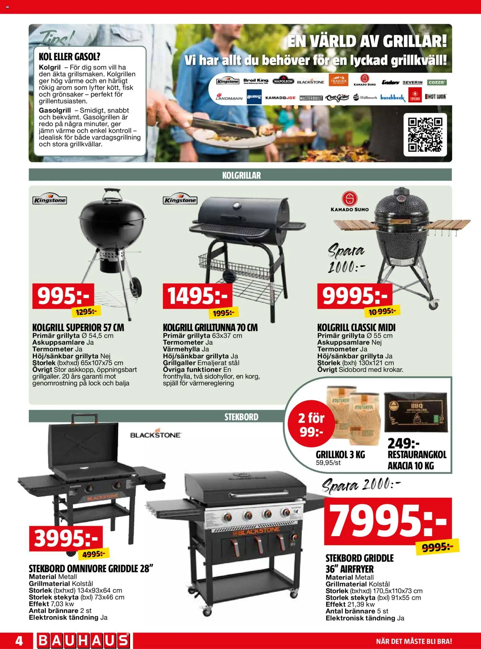 Bauhaus reklamblad aktuell från 01.04.2026 | Sida: 4 | Produkter: Gasolgrill, Kolgrill, Balja, Airfryer