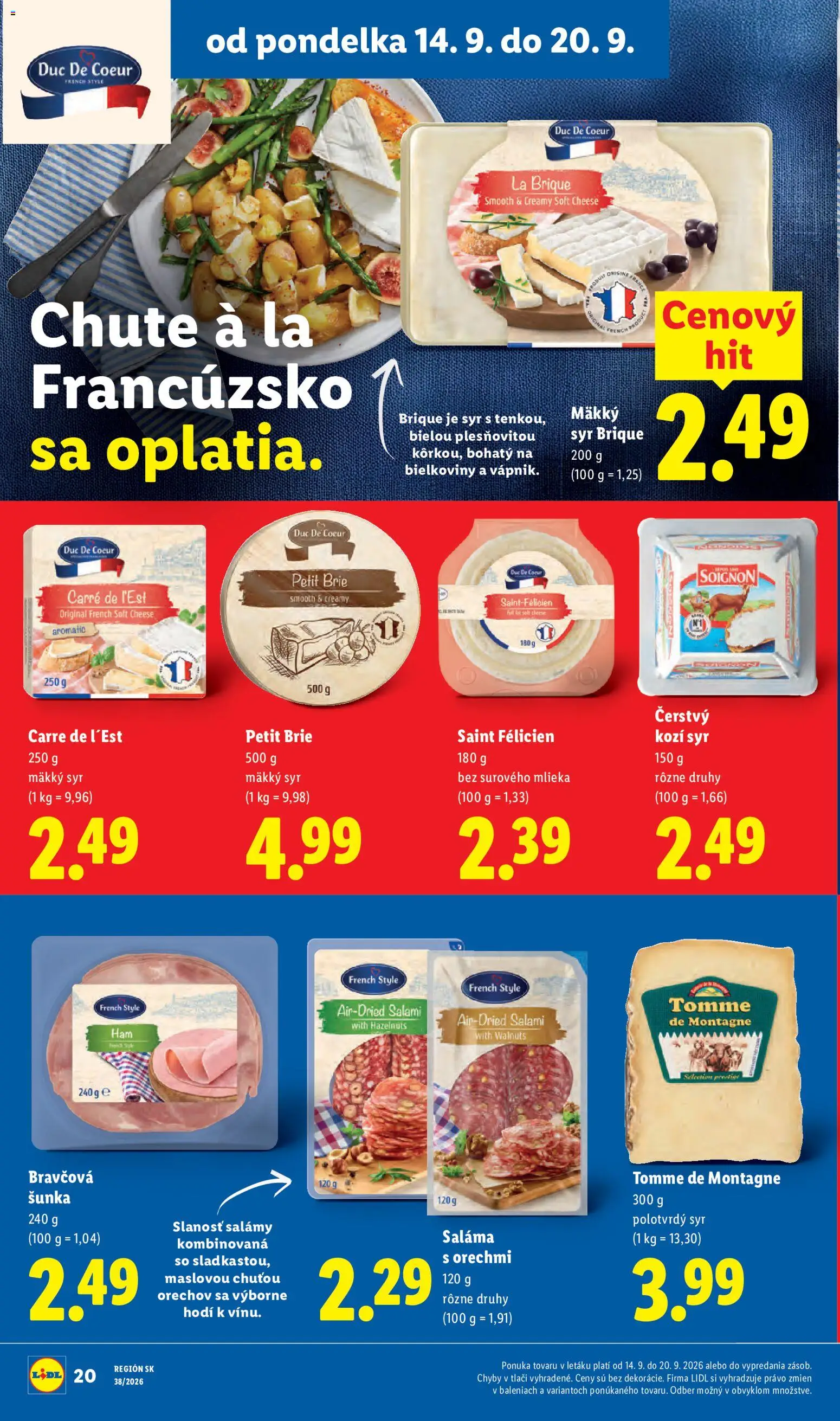 Nové Lidl akcie – leták je platný od 14.09.2026 | Strana: 26 | Produkty: Syr, Saláma, Šunka, Kozí syr