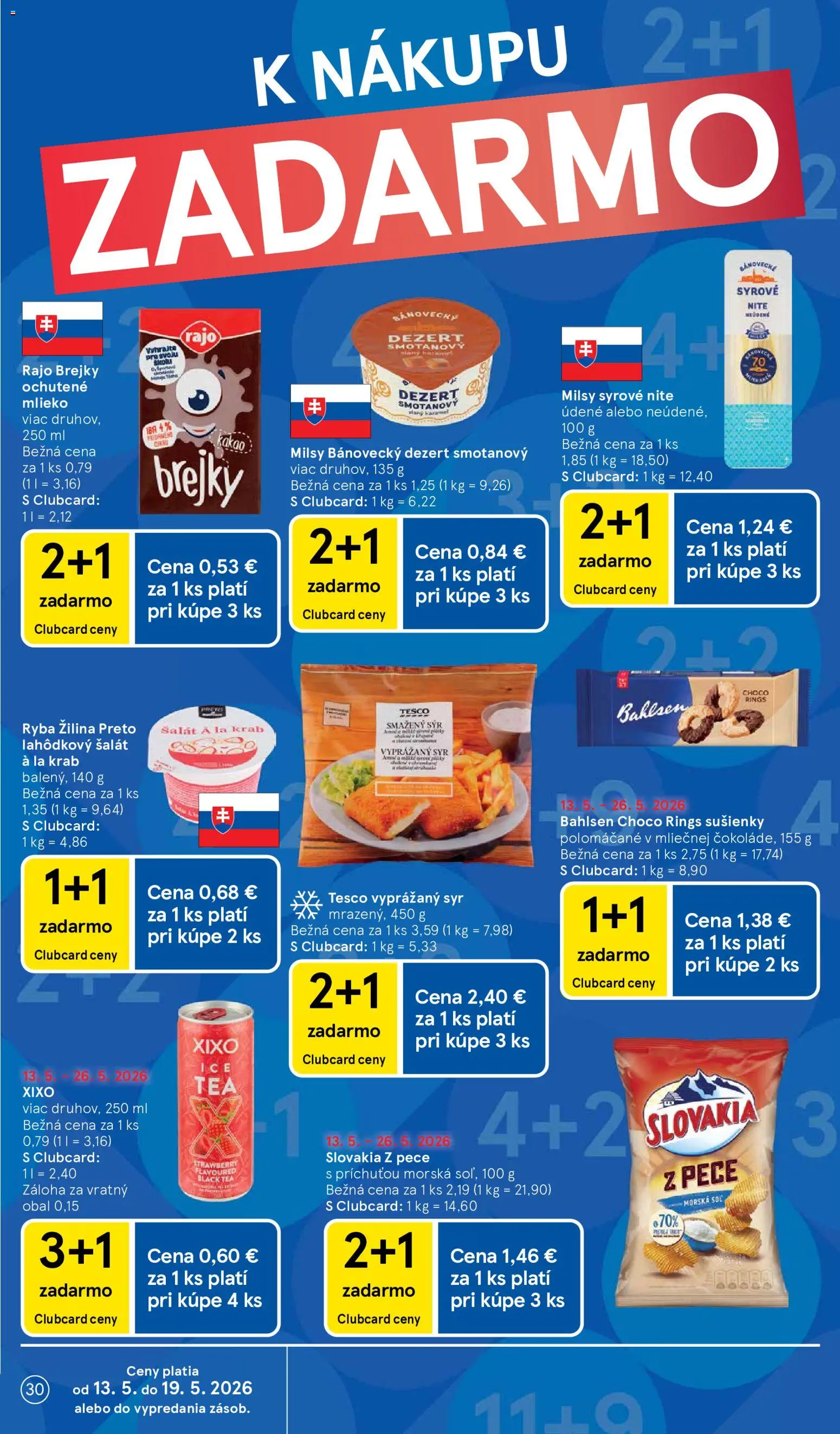 Nové Tesco akcie – leták je platný od 13.05.2026 | Strana: 30 | Produkty: Syr, Šalát, Soľ, Kakao