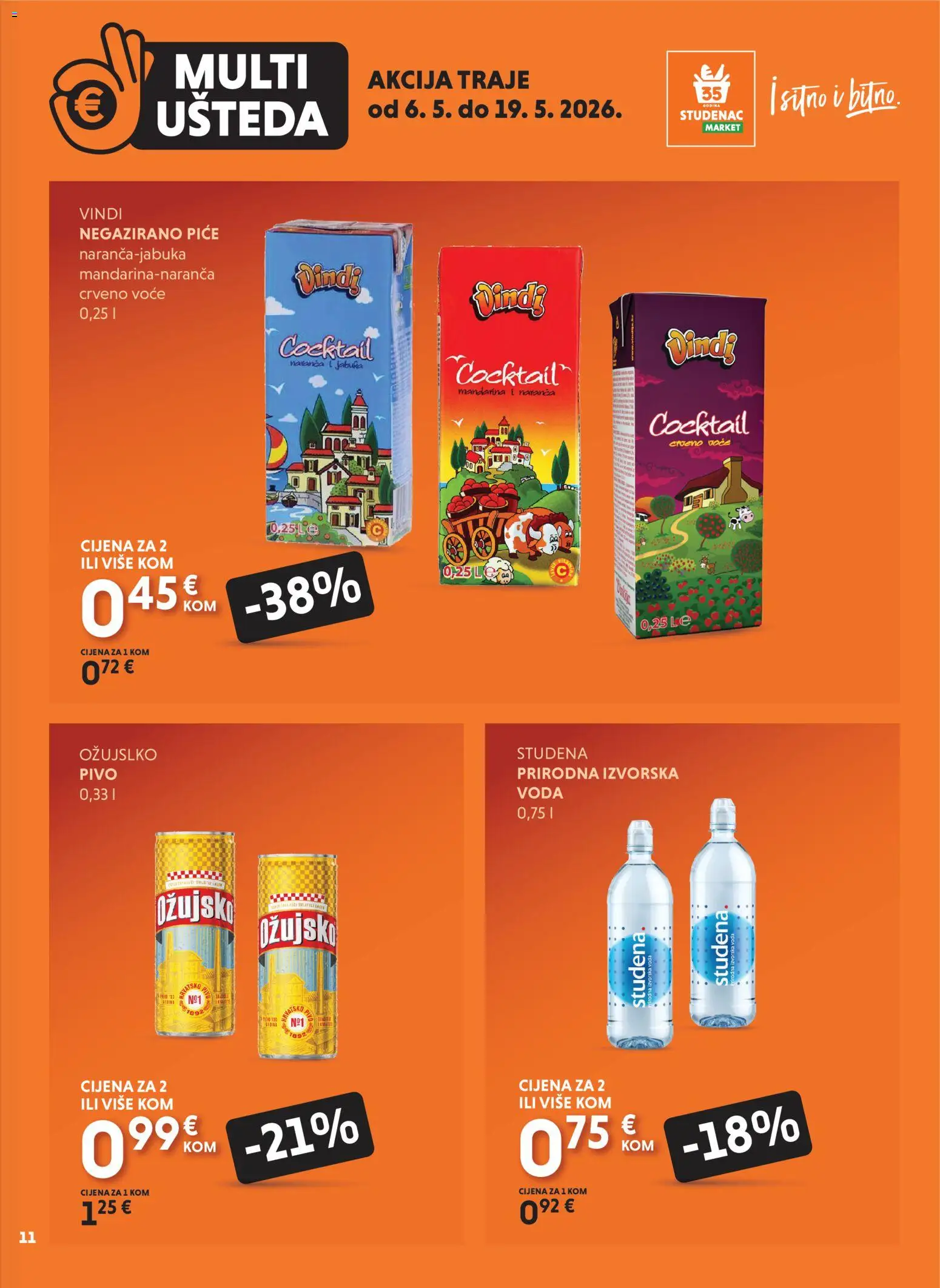 Studenac katalog | vrijedi od 06.05.2026 | Stranica: 11 | Proizvodi: Mandarina, Pivo, Ožujsko, Voda