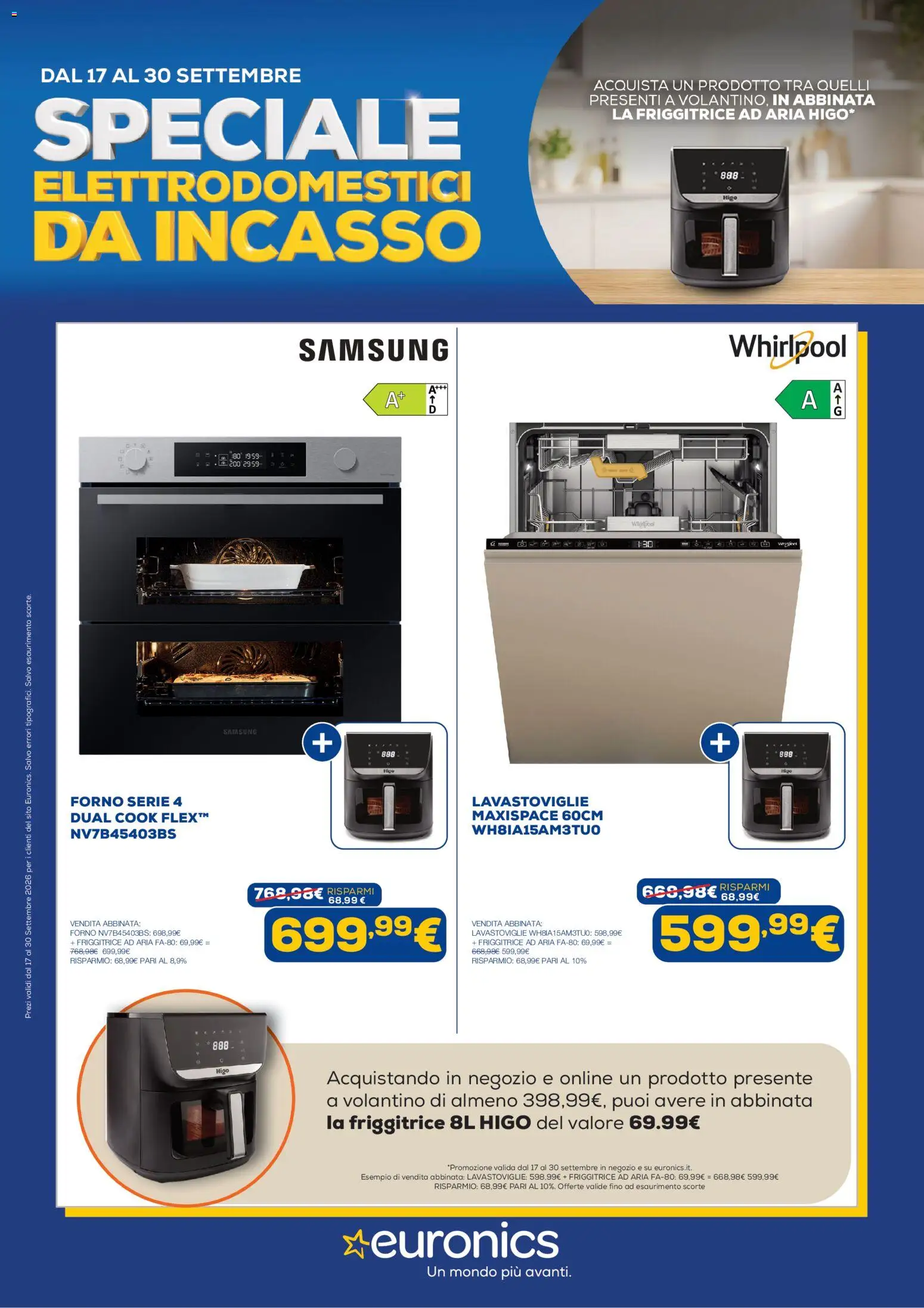 Volantino Euronics del 17/09/2026 | Pagina: 1 | Prodotti: Friggitrice ad aria, Lavastoviglie, Friggitrice, Samsung