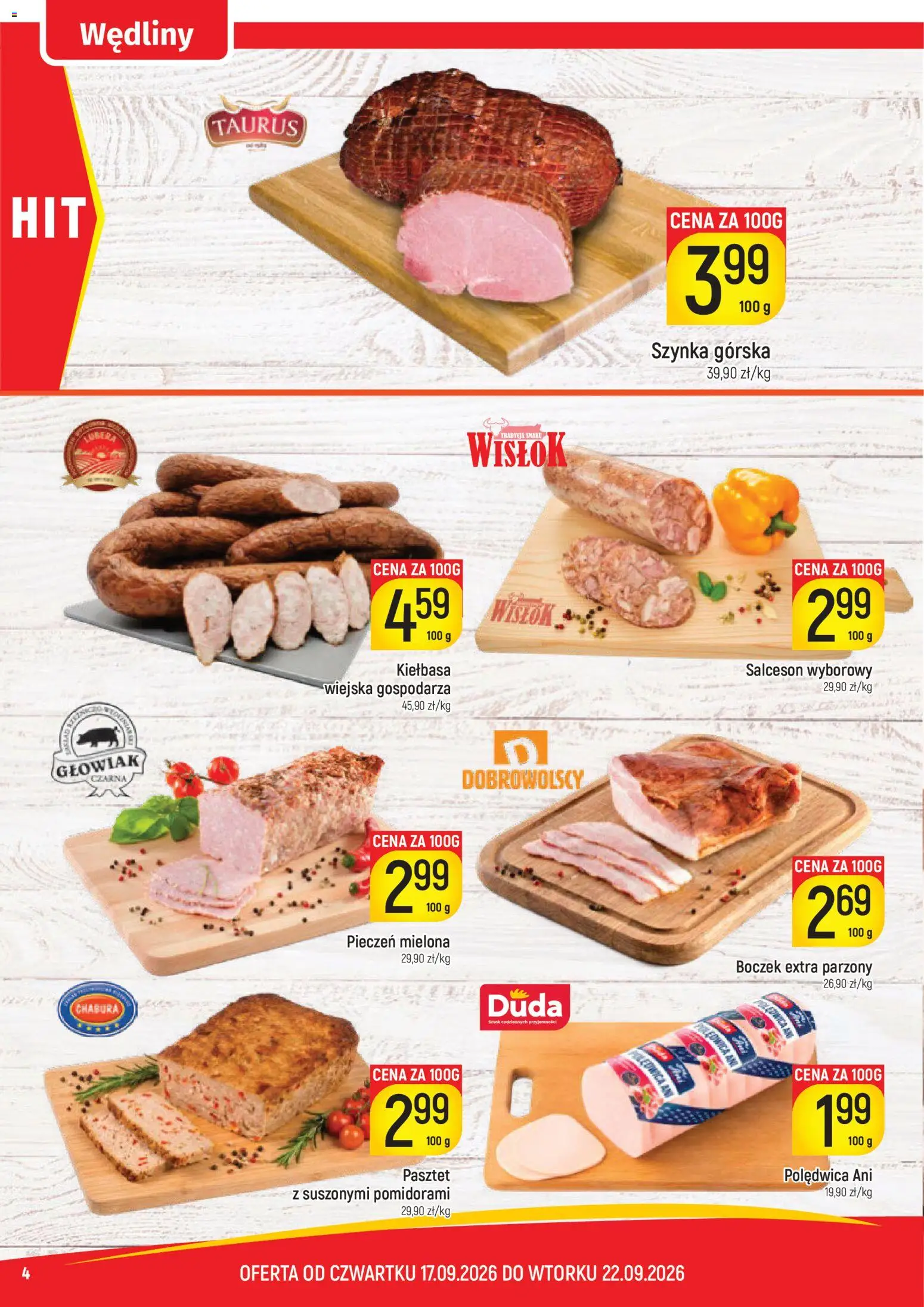Piotruś Pan gazetka od 17.09.2026 | Strona: 4 | Produkty: Pasztet, Szynka, Boczek, Wędliny