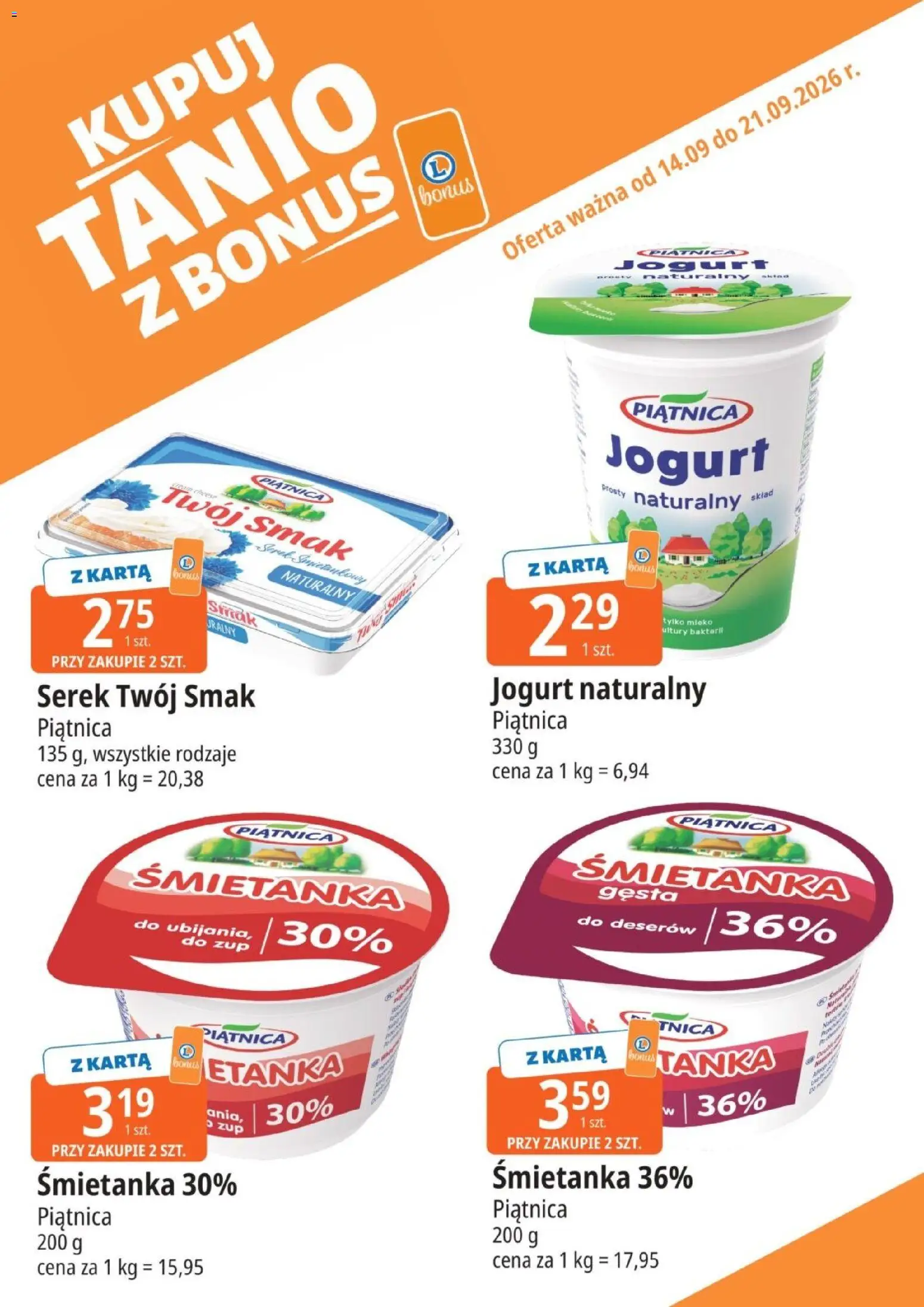 E.Leclerc gazetka - Kupuj Tanio Z Bonus od 14.09.2026 | Strona: 5 | Produkty: Serek Twój Smak, Serek, Jogurt naturalny, Piątnica