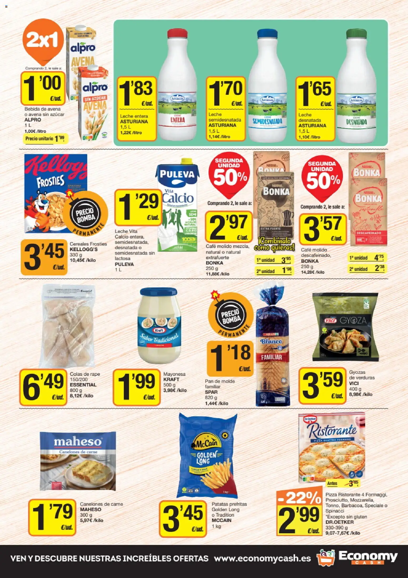 Economy Cash folleto │ válido desde el 09.04.2026 | Página: 5 | Productos: Leche entera, Pan, Bebida de avena, Οθόνη προβολής