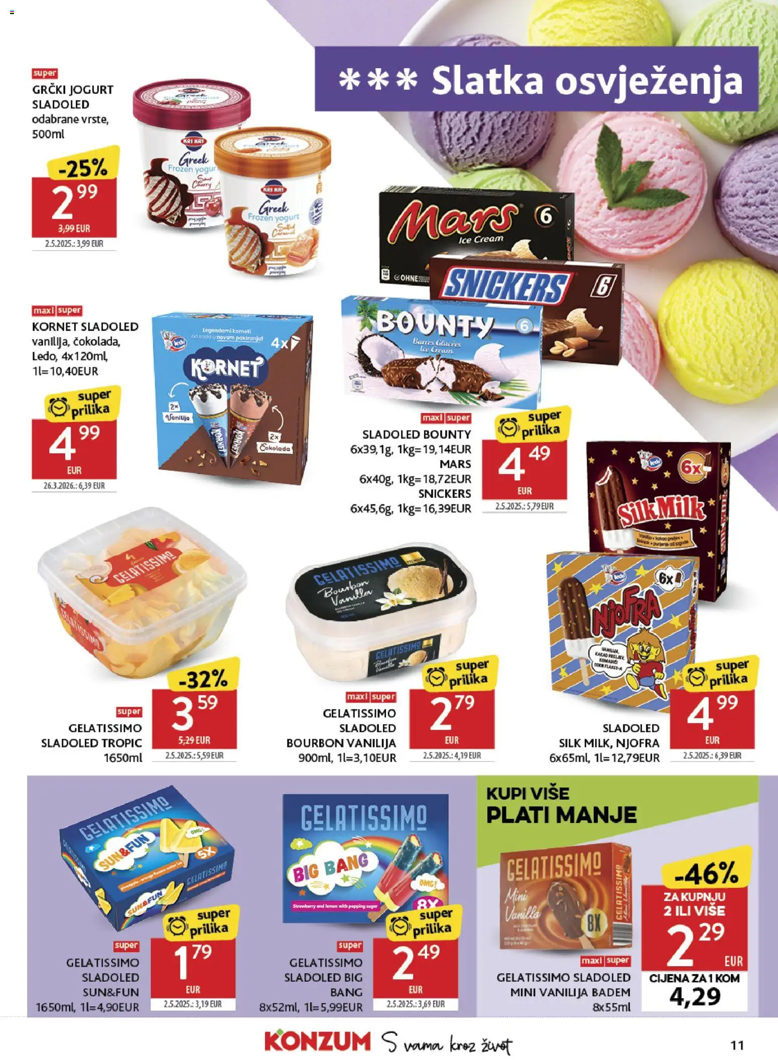 Konzum HR akciós ujság - amely érvényes a következő dátumtól: 10.06.2026 | Oldal: 11 | Termékek: Bourbon, Snickers