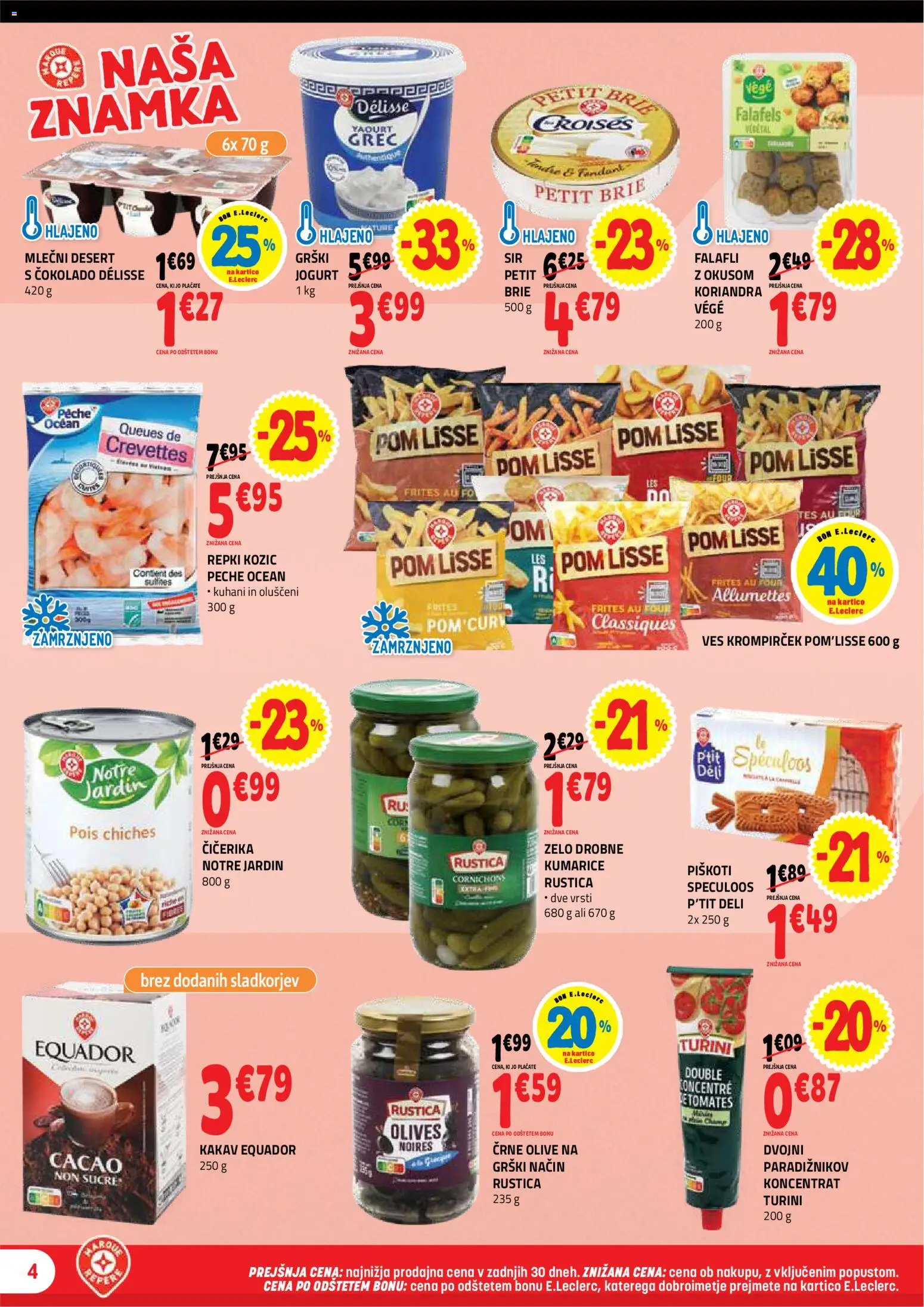 Novi E.leclerc katalog ponudbe – veljaven od 29.04.2026 | Stran: 4 | Izdelki: Kakav, Olive, Jogurt, Kumarice