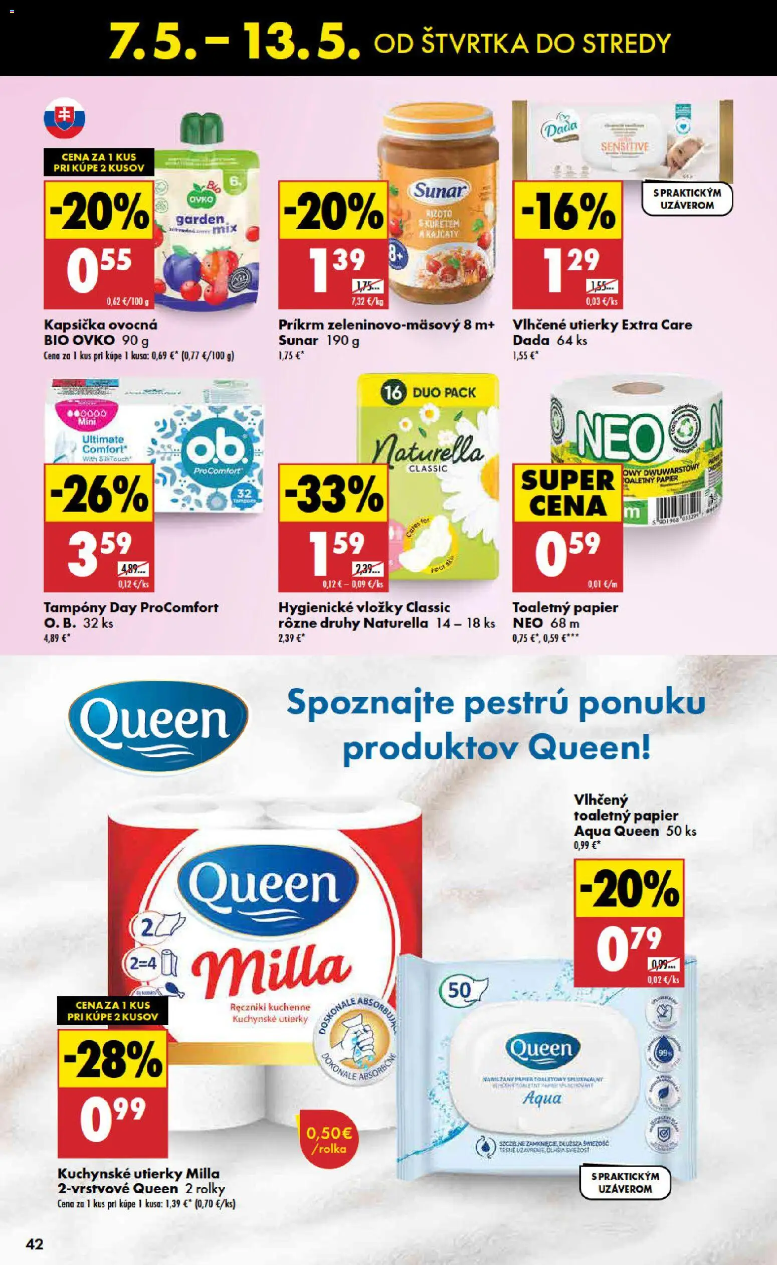 Nové Biedronka akcie – leták je platný od 07.05.2026 | Strana: 42 | Produkty: Toaletný papier, Sunar