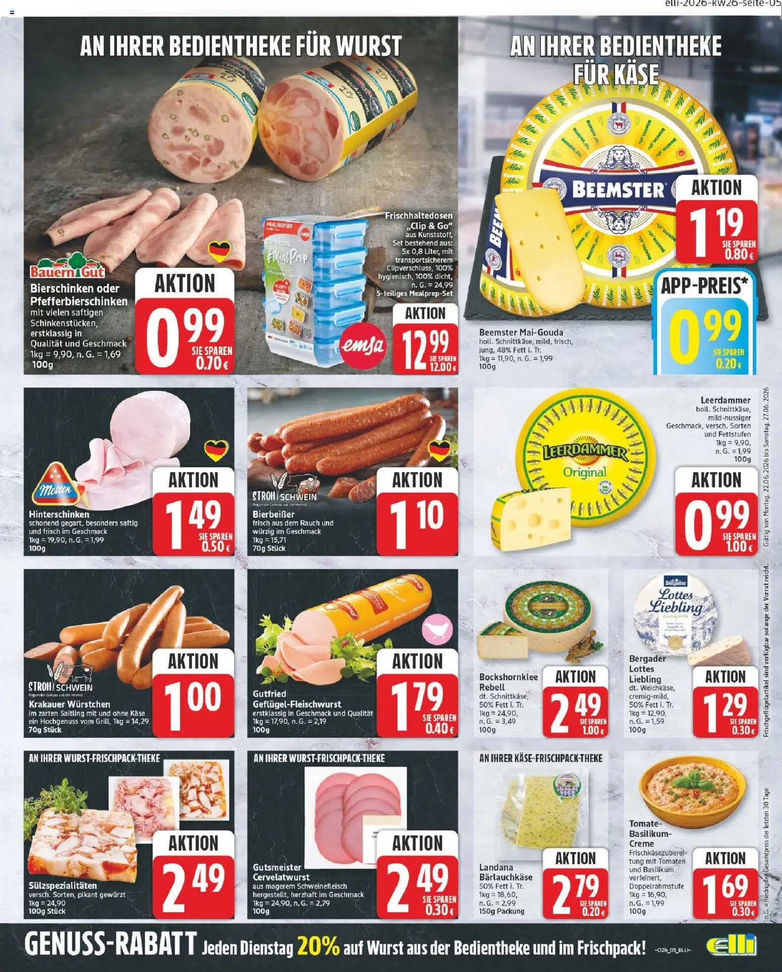 Elli Markt Prospekt Hövelhof – gültig ab 22.06.2026 | Seite: 5 | Produkte: Käse, Tomaten, Creme, Wurst