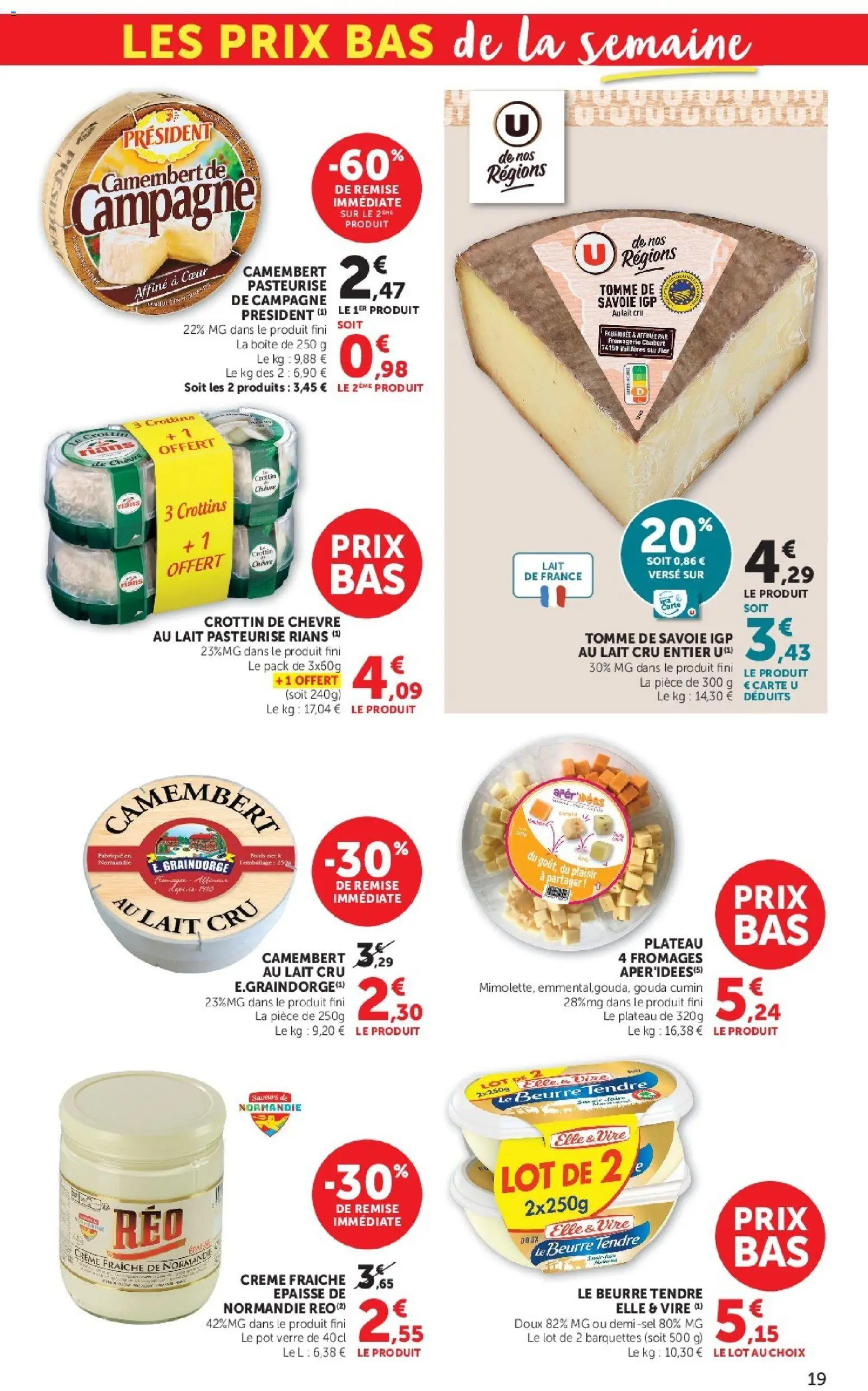 {H1} | Page: 19 | Produits: Plateau, Crème fraiche, Gouda, Camembert