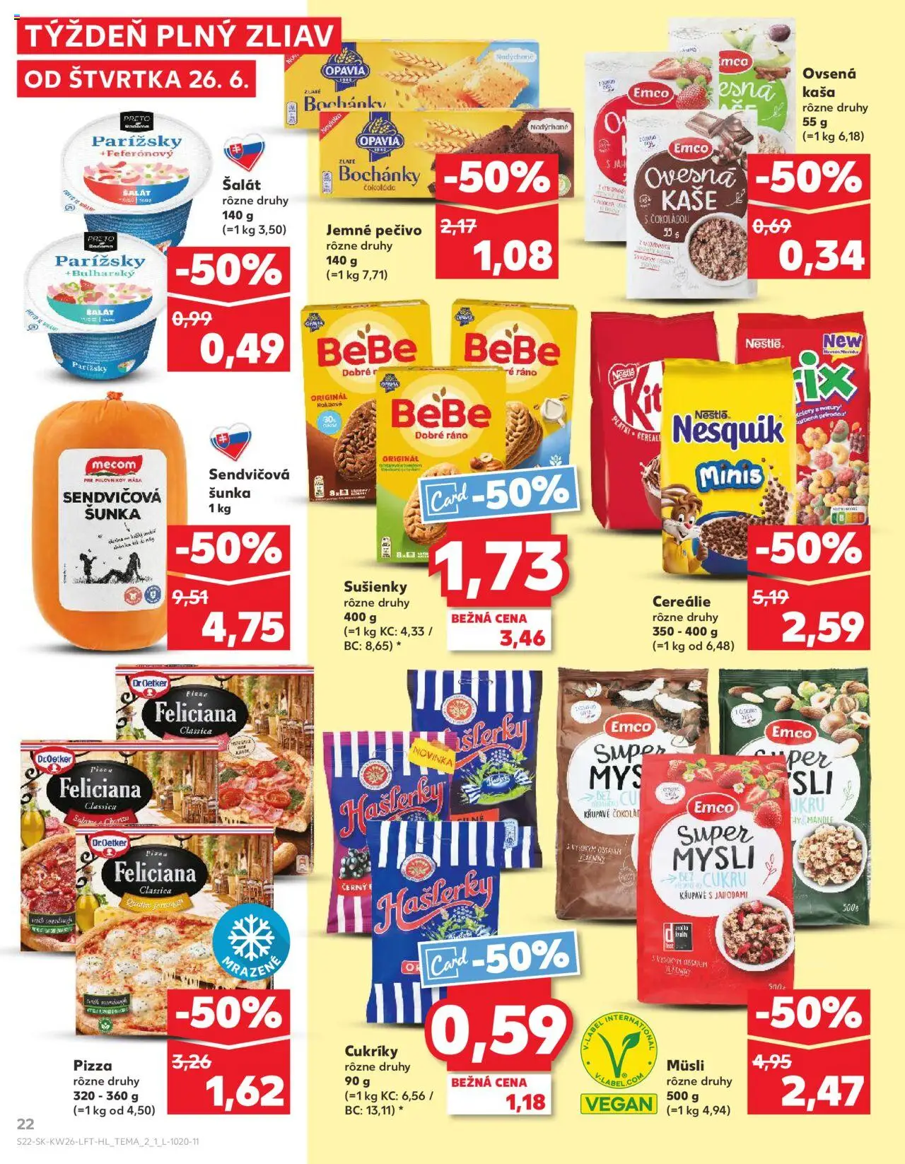 Nové Kaufland akcie – leták je platný od 26.06.2025 | Strana: 22 | Produkty: Sušienky, Šalát, Mandle, Nesquik