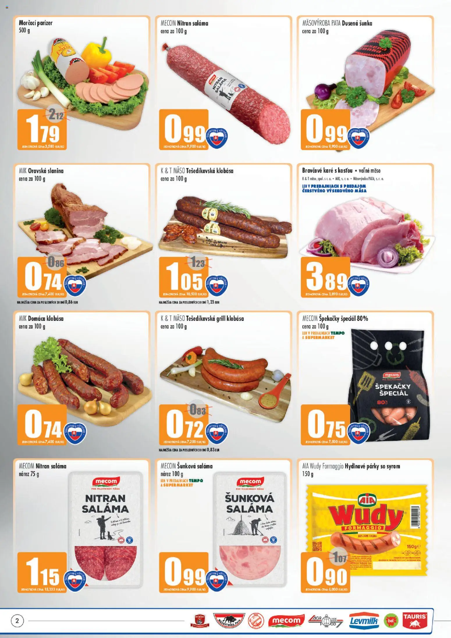 Nové COOP Jednota akcie – leták je platný od 03.09.2026 | Strana: 2 | Produkty: Saláma, Slanina, Mäso, Párky