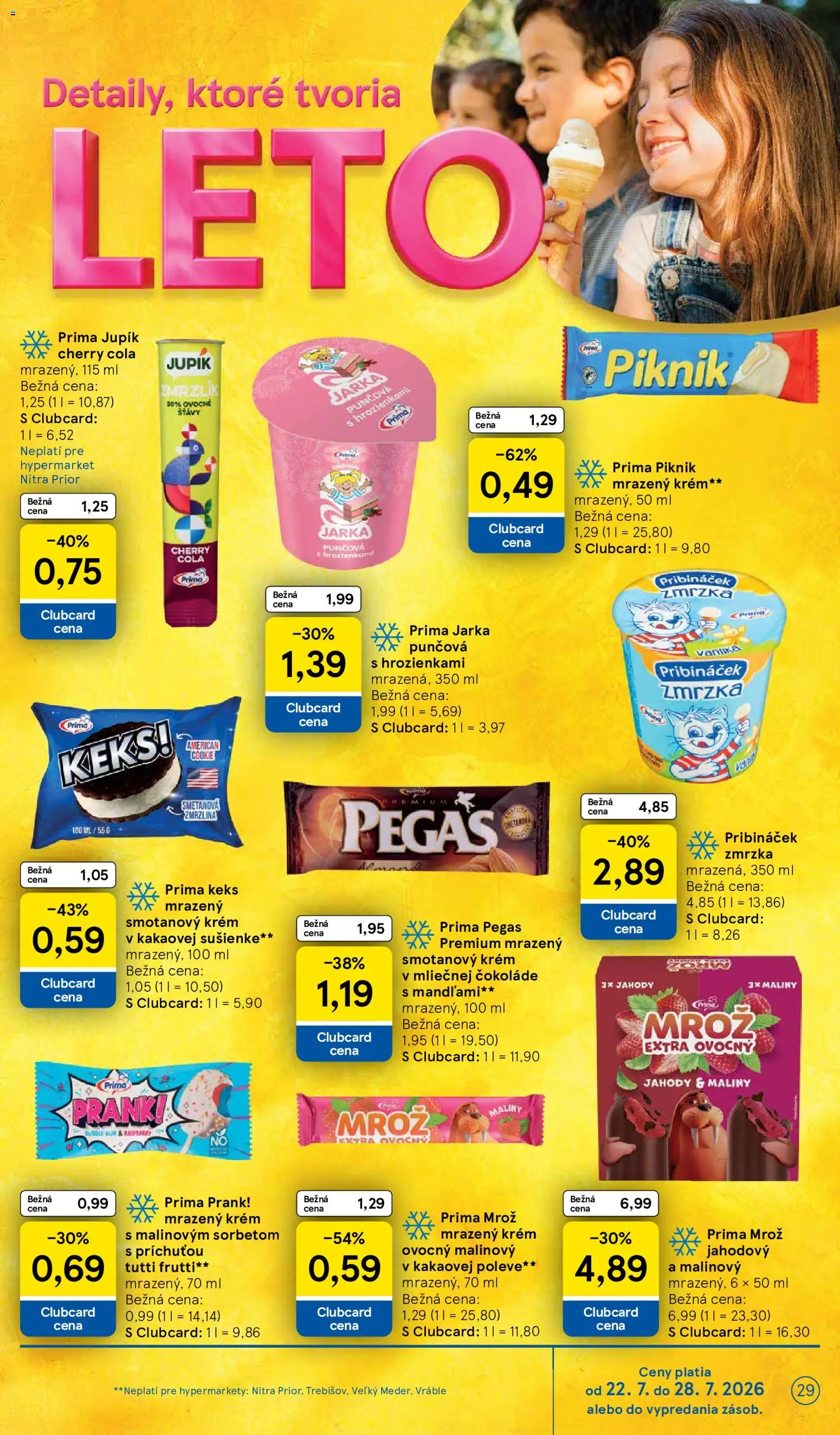 Nové Tesco akcie – leták je platný od 22.07.2026 | Strana: 29 | Produkty: Krém, Smotanový krém, Cola, Maliny