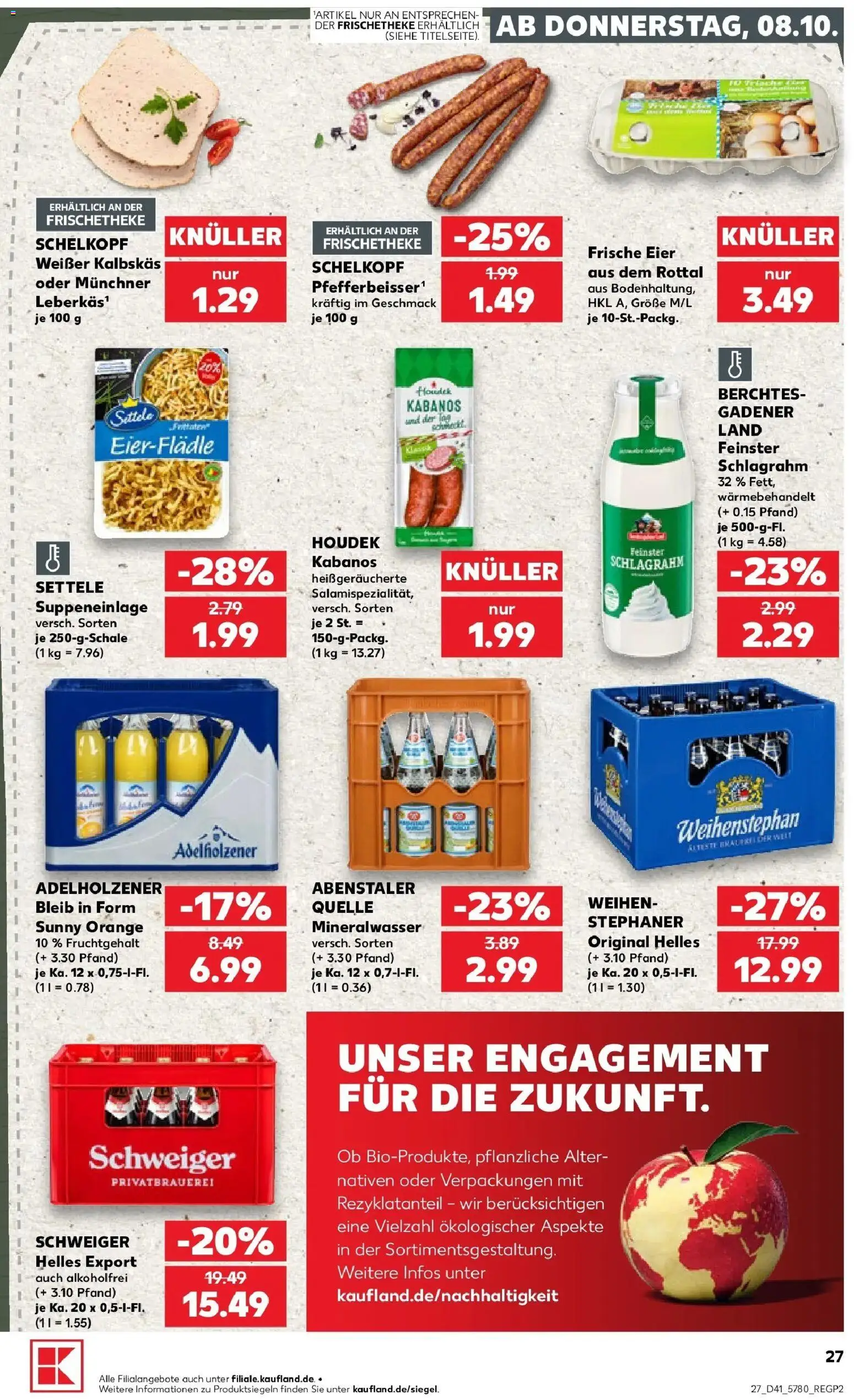 Prospekt Kaufland ab 08.10.2026 » Angebote Online zum Blättern | Seite: 27 | Produkte: Eier, Adelholzener, Mineralwasser