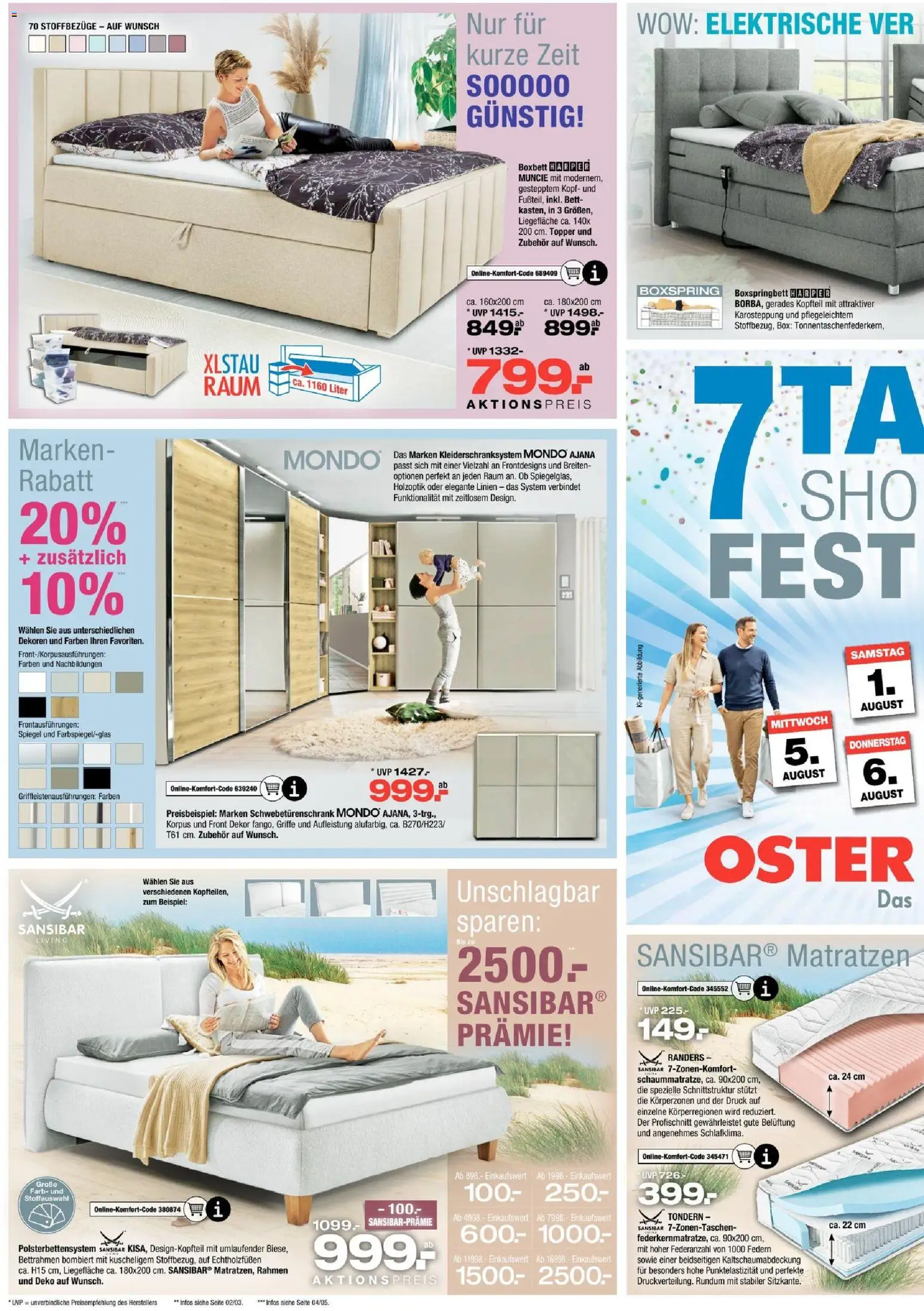 Ostermann Prospekt – gültig ab 01.08.2026 | Seite: 8 | Produkte: Schwebetürenschrank, Boxspringbett, Topper, Spiegel