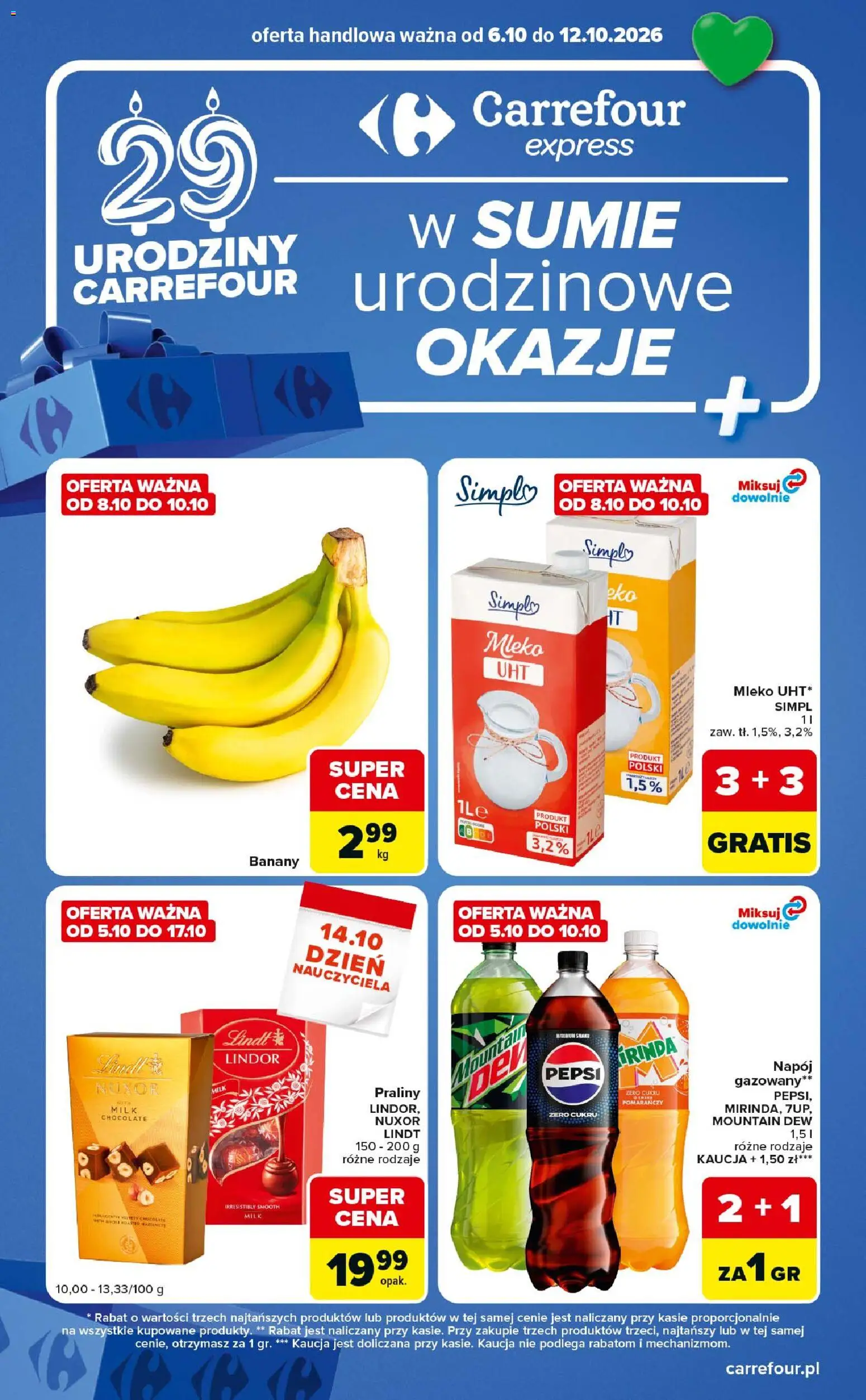 Carrefour gazetka - Express od 06.10.2026 | Strona: 1 | Produkty: Praliny, Lindor, Mleko, Banany