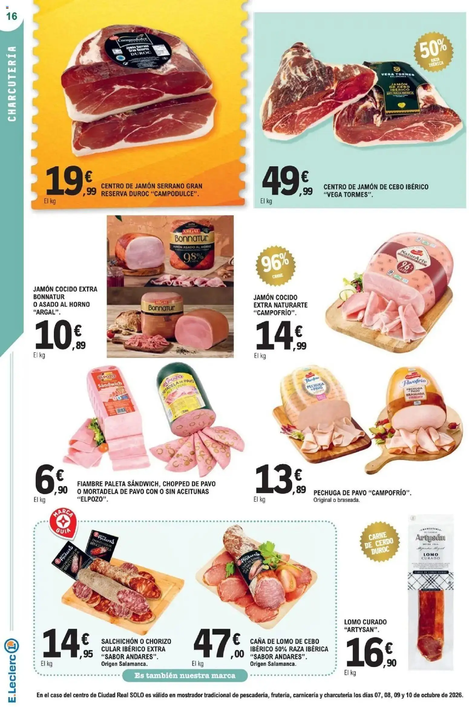 E.Leclerc Megames 2 07/10/2026 - 18/10/2026 | Página: 16 | Productos: Jamón serrano, Lomo, Jamón cocido, Mortadela