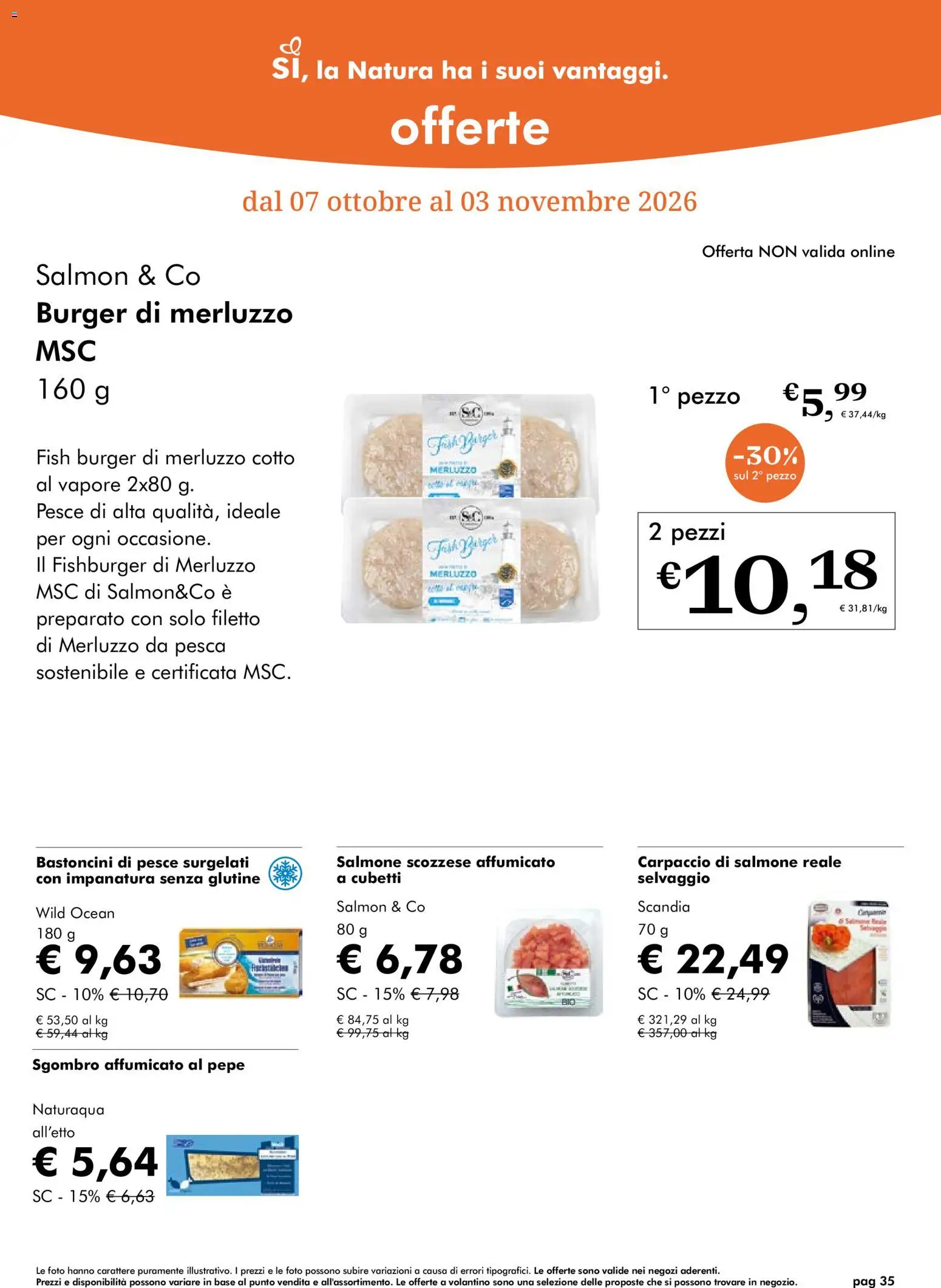 Volantino Natura Sì del 07/10/2026 | Pagina: 35 | Prodotti: Salmone, Pesce, Pesca, Sgombro