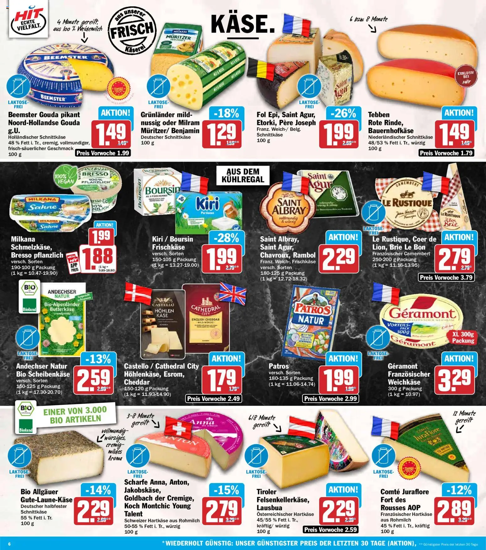 HIT Prospekt – gültig ab 06.07.2026 | Seite: 6 | Produkte: Käse, Milkana, Grunlander, Sahne