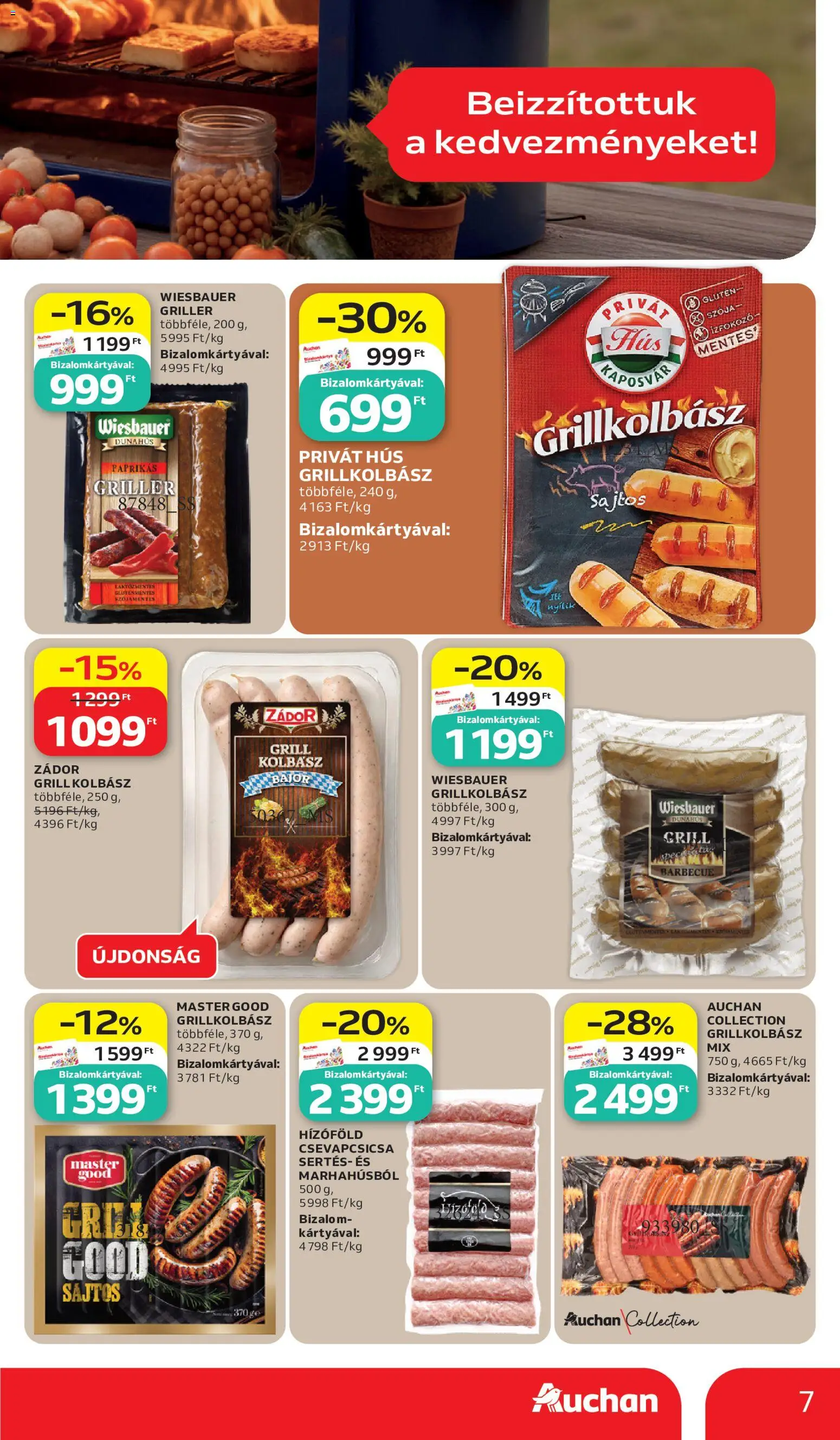 Auchan akciós ujság - amely érvényes a következő dátumtól: 11.06.2026 | Oldal: 7 | Termékek: Kolbász, Grillkolbász, Hús, Grill