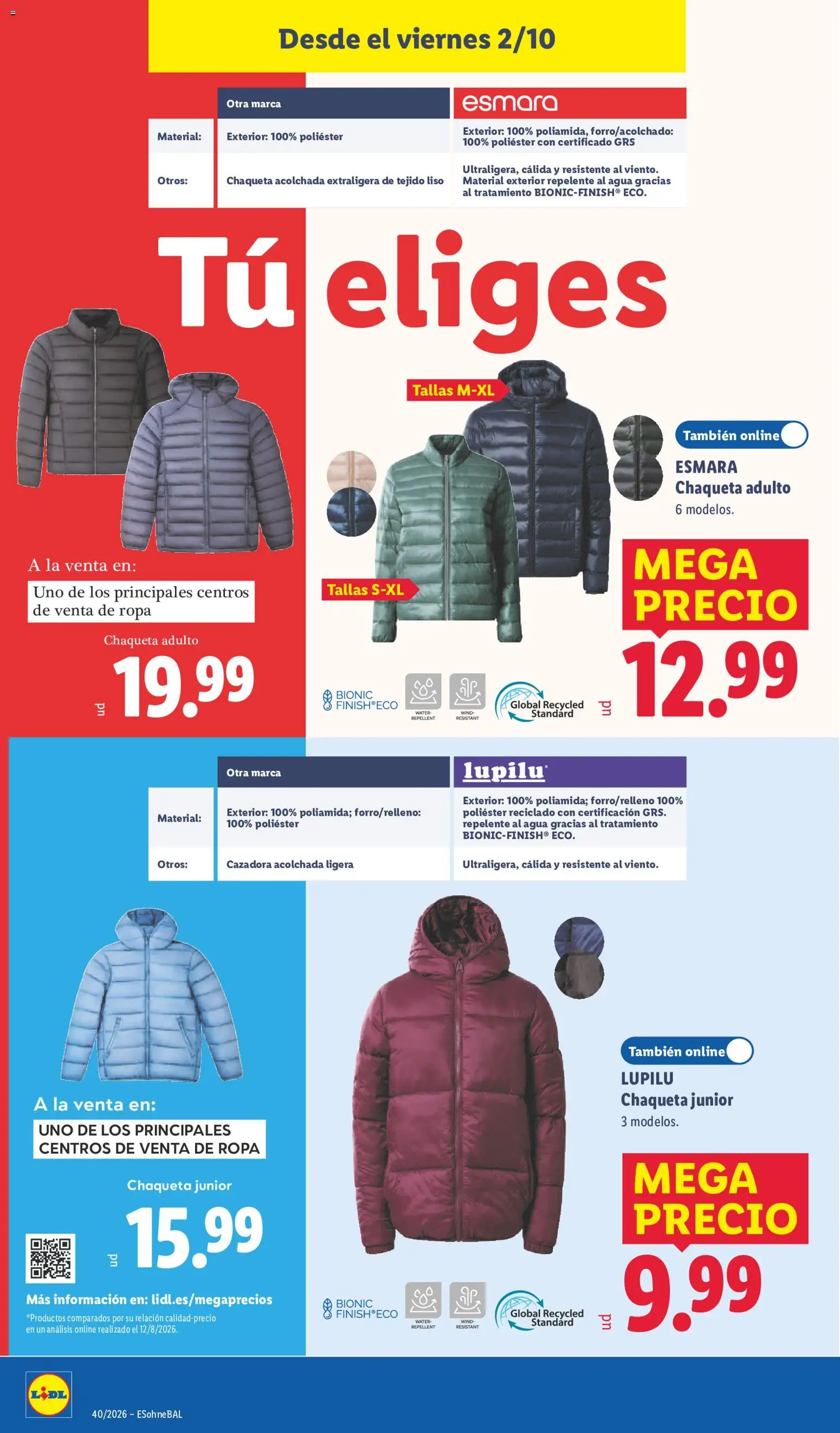 Lidl folleto de bazar │ válido desde el 28/09/2026 | Página: 20 | Productos: Chaqueta, Cazadora acolchada, Ropa, Agua