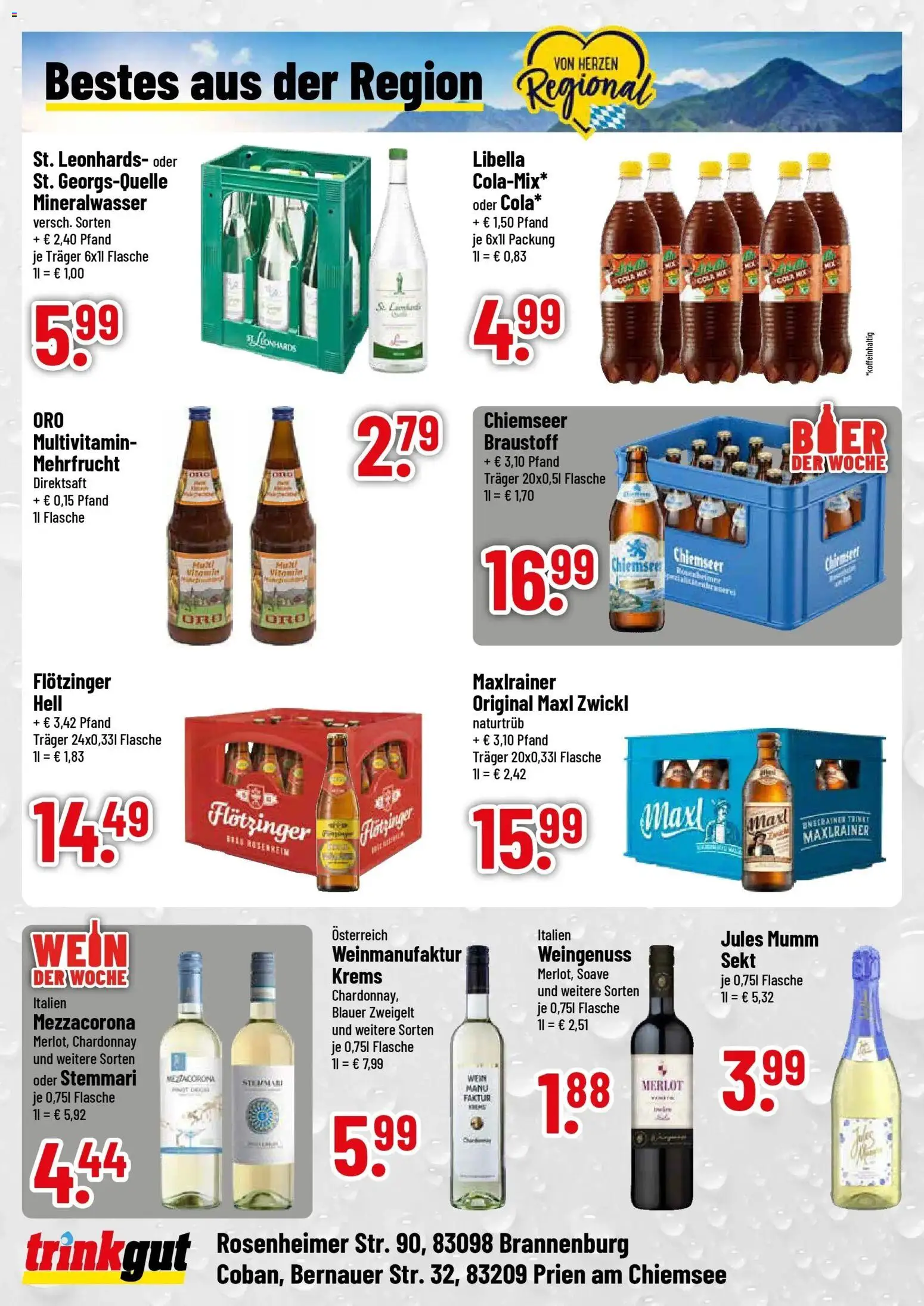 Trinkgut Prospekt Brannenburg (ab 14.09.2026) » Angebote online | Seite: 4 | Produkte: Cola, Sekt, Merlot, Mineralwasser