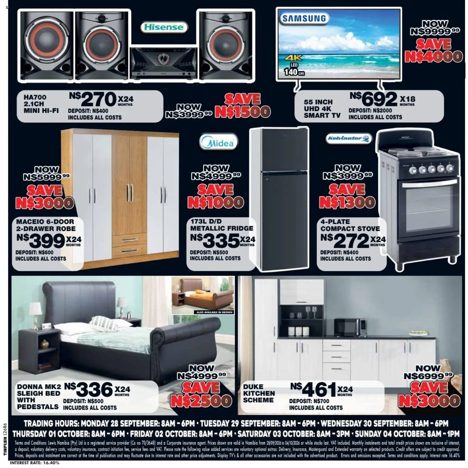 New Lewis Stores catalogue – valid from 28/09/2026 | Page: 3 | Products: Stove, Bed, TV, Fridge
