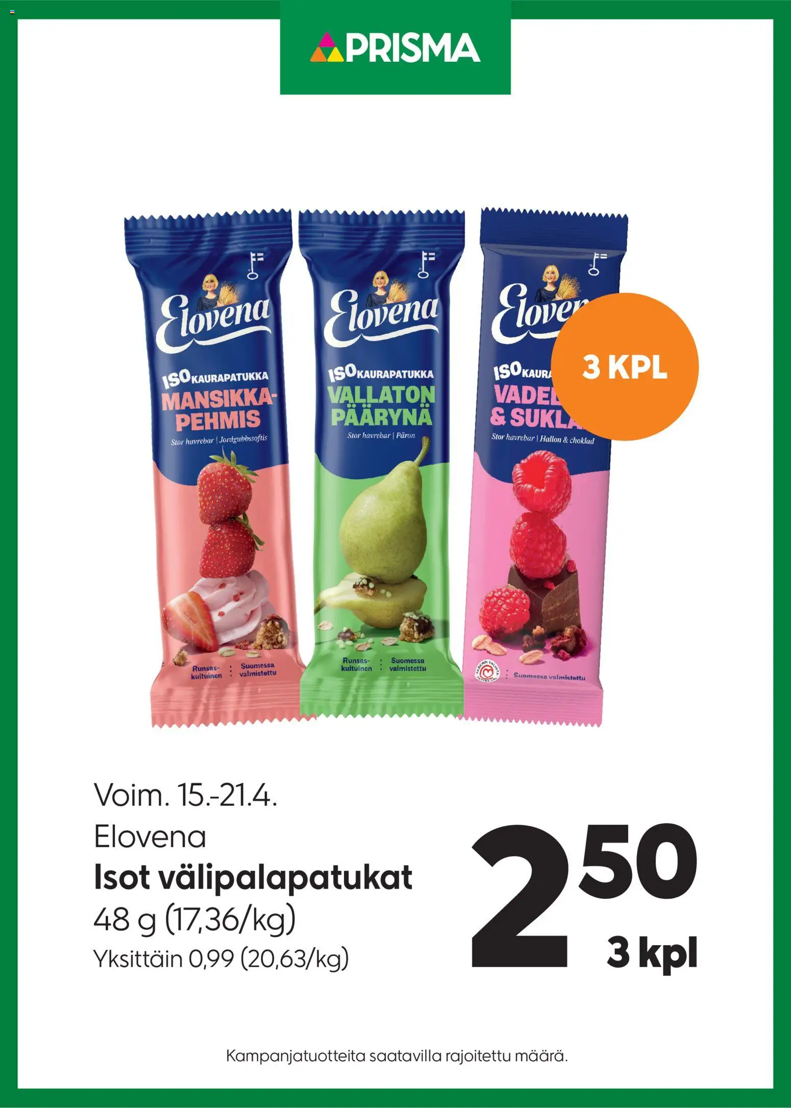 Prisma tarjoukset Elovena – voimassa 15.04.2026 alkaen | Sivu: 1 | Tuotteet: Kaura