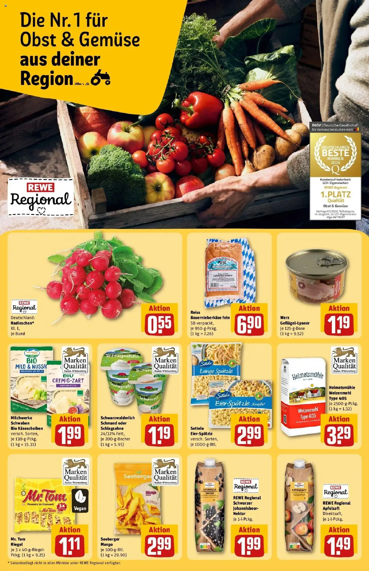 REWE Prospekt ab 07.09.2026 zum Blättern » Angebote | Seite: 22 | Produkte: Gouda, Gemüse, Mango, Leberkase