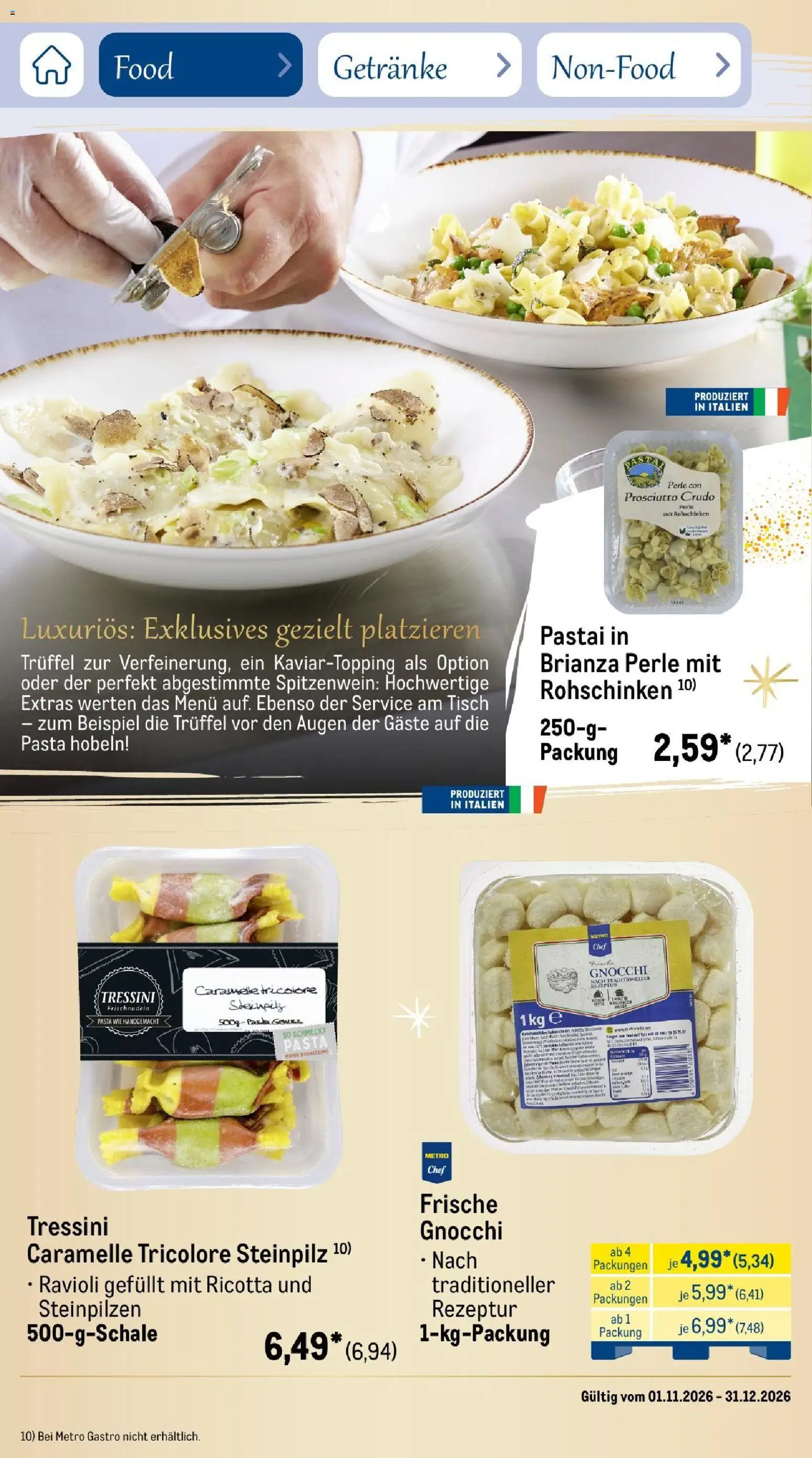 Metro Saisonkatalog Festtage voller Genuss – gültig ab 01.11.2026 | Seite: 20 | Produkte: Gnocchi, Tisch, Pasta, Kuchen