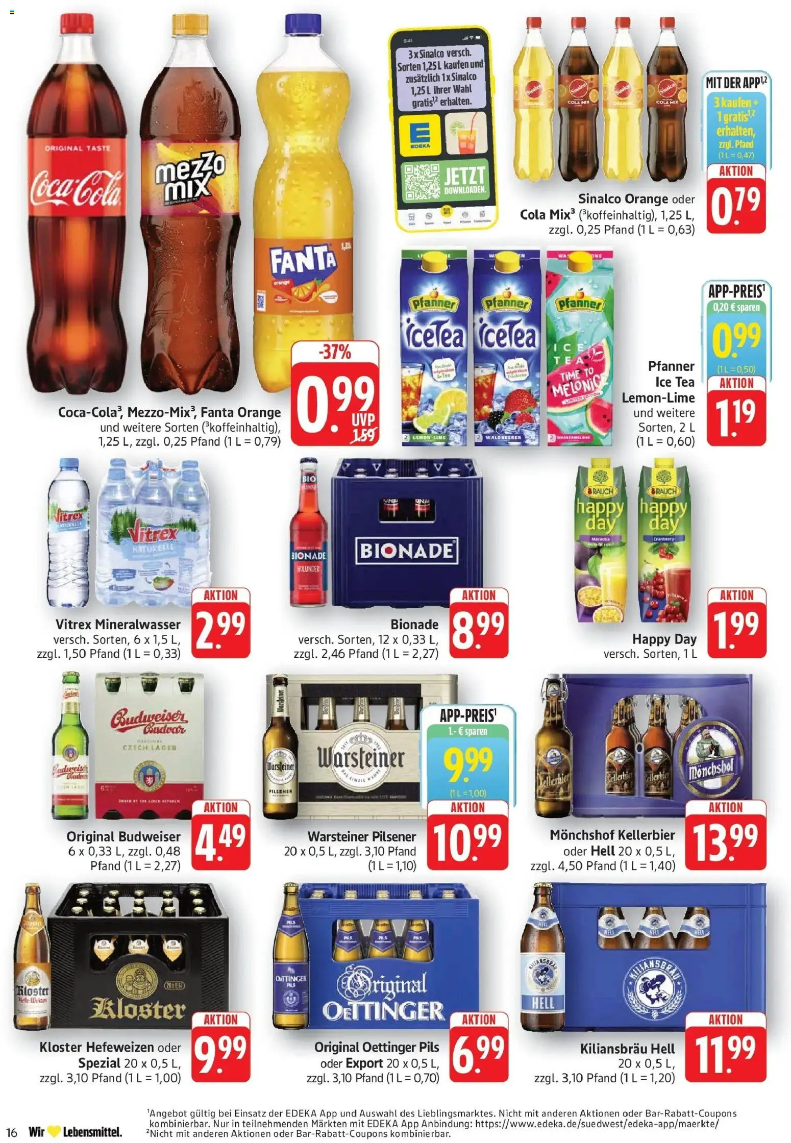 Edeka Prospekt Geislingen – gültig ab 27.07.2026 | Seite: 16 | Produkte: Coca cola, Fanta, Oettinger, Budweiser