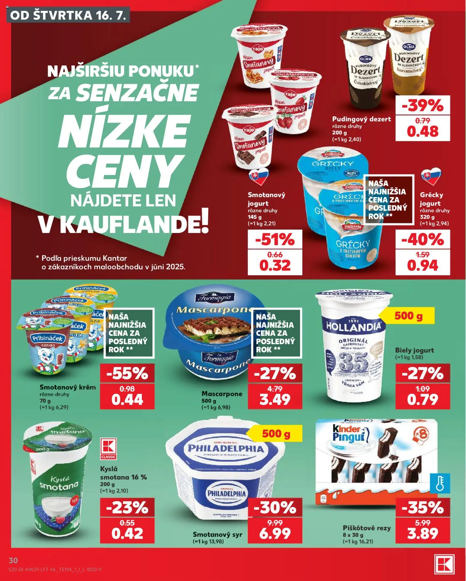 Kaufland SK akciós ujság - amely érvényes a következő dátumtól: 2026.07.16. | Oldal: 30 | Termékek: Krém, Philadelphia, Mascarpone, Kinder