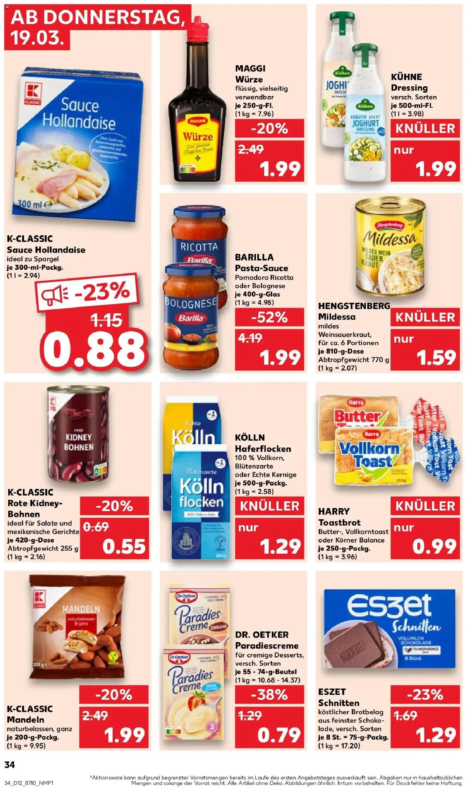 Kaufland Prospekt Alsdorf	 – gültig ab 19.03.2026 | Seite: 34 | Produkte: Butter, Toast, Spargel, Flocken