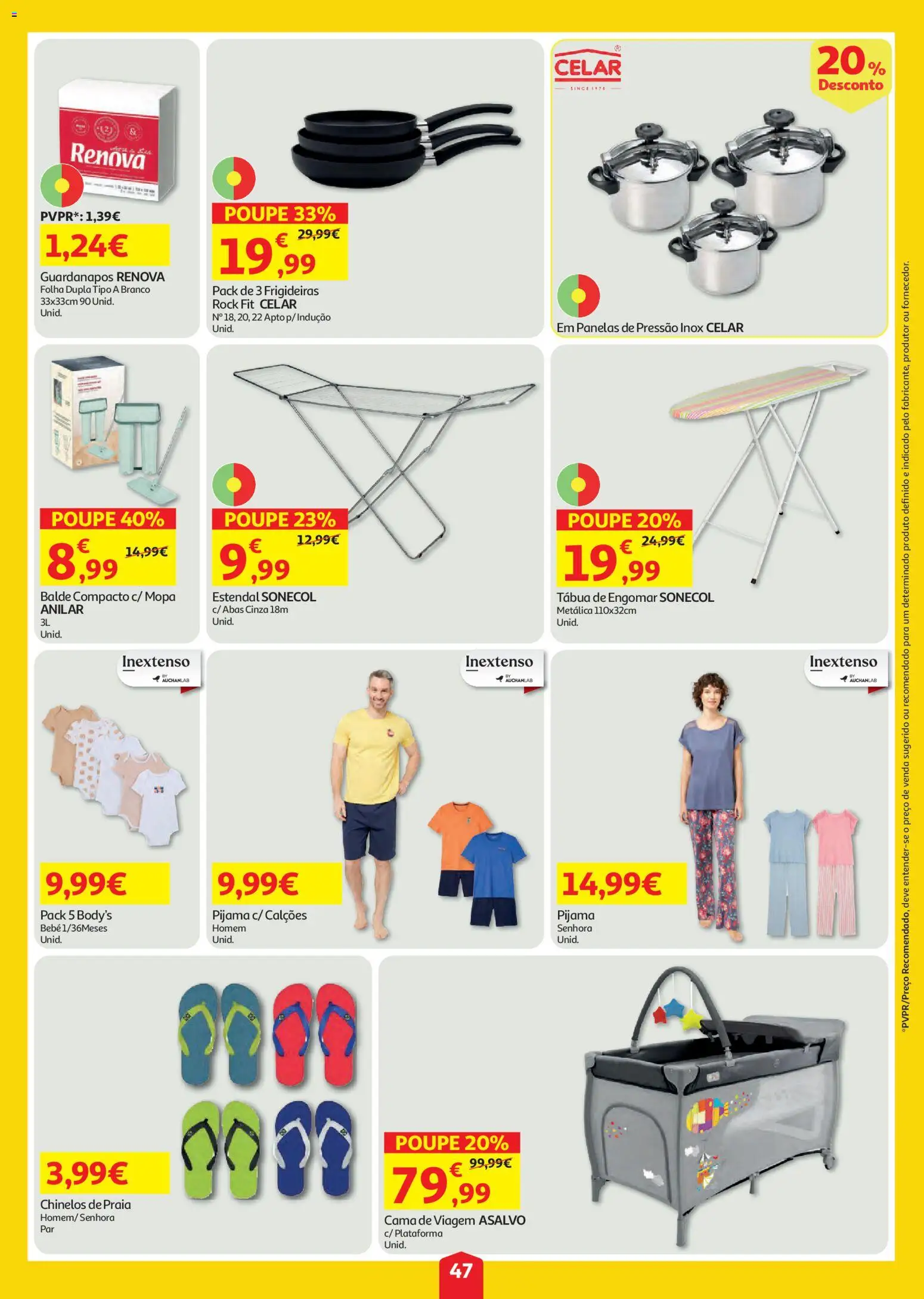 Auchan folheto │ válido de 23/07/2026 | Página: 47 | Produtos: Chinelos, Tábua, Balde, Cama