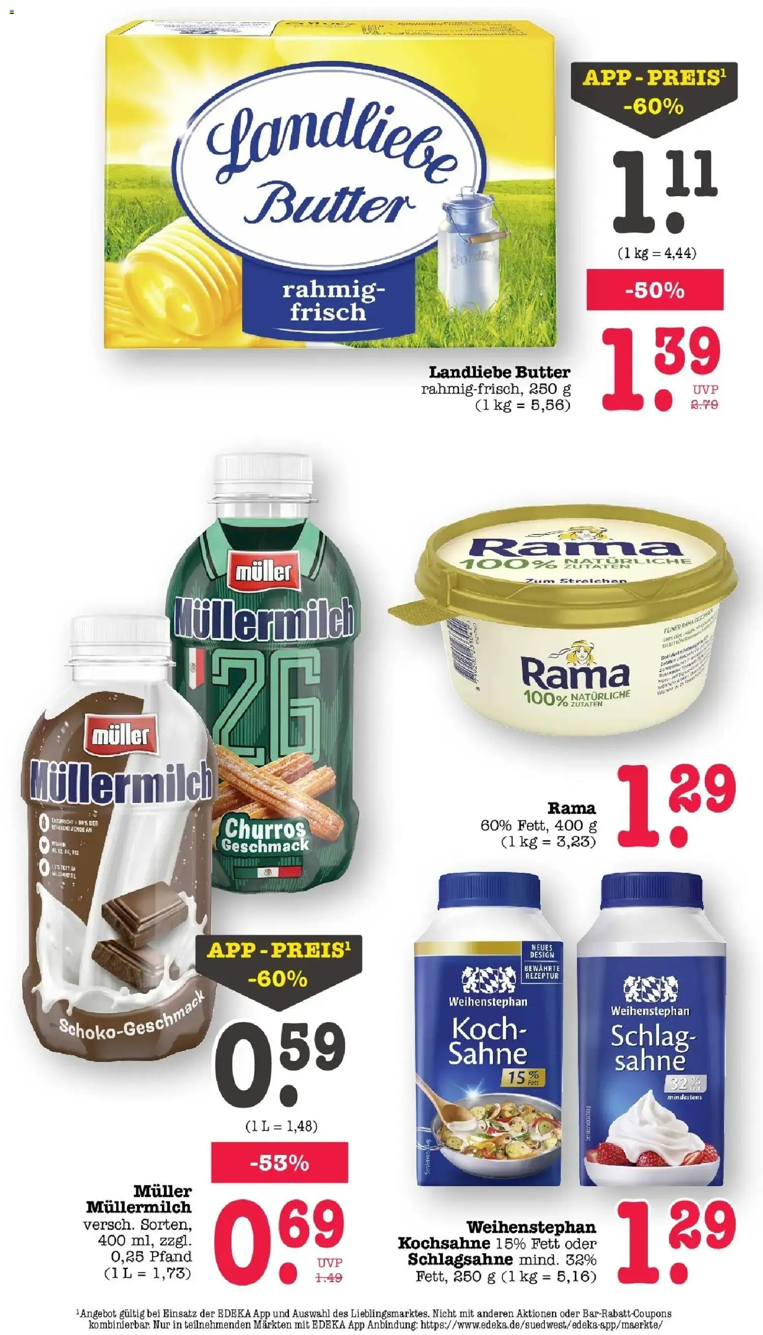 Edeka prospekt Bühlertal – gültig ab 22.06.2026 | Seite: 28 | Produkte: Rama, Landliebe butter, Muller mullermilch, Sahne