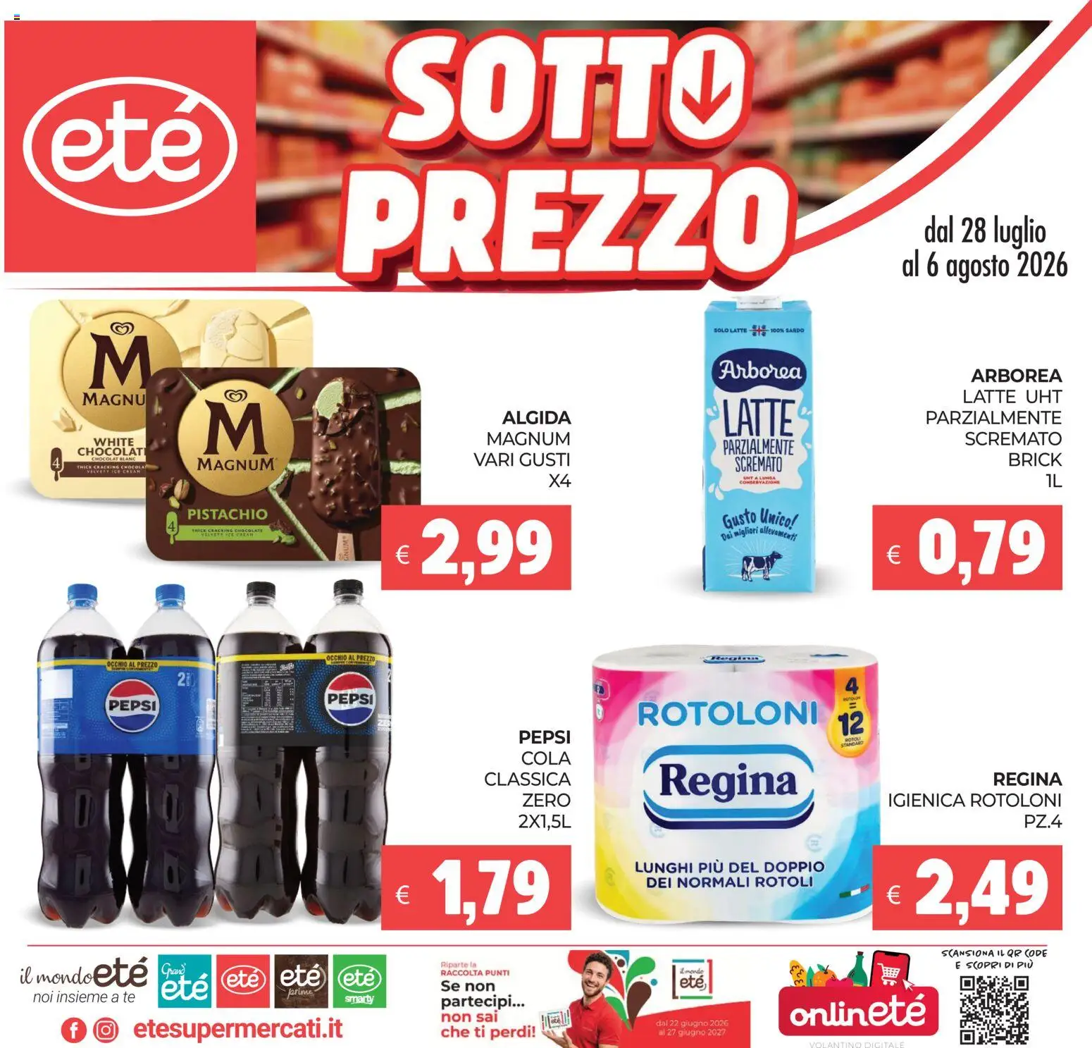 Volantino Eté del 28/07/2026 | Pagina: 1 | Prodotti: Tè, Magnum, Latte, Pepsi